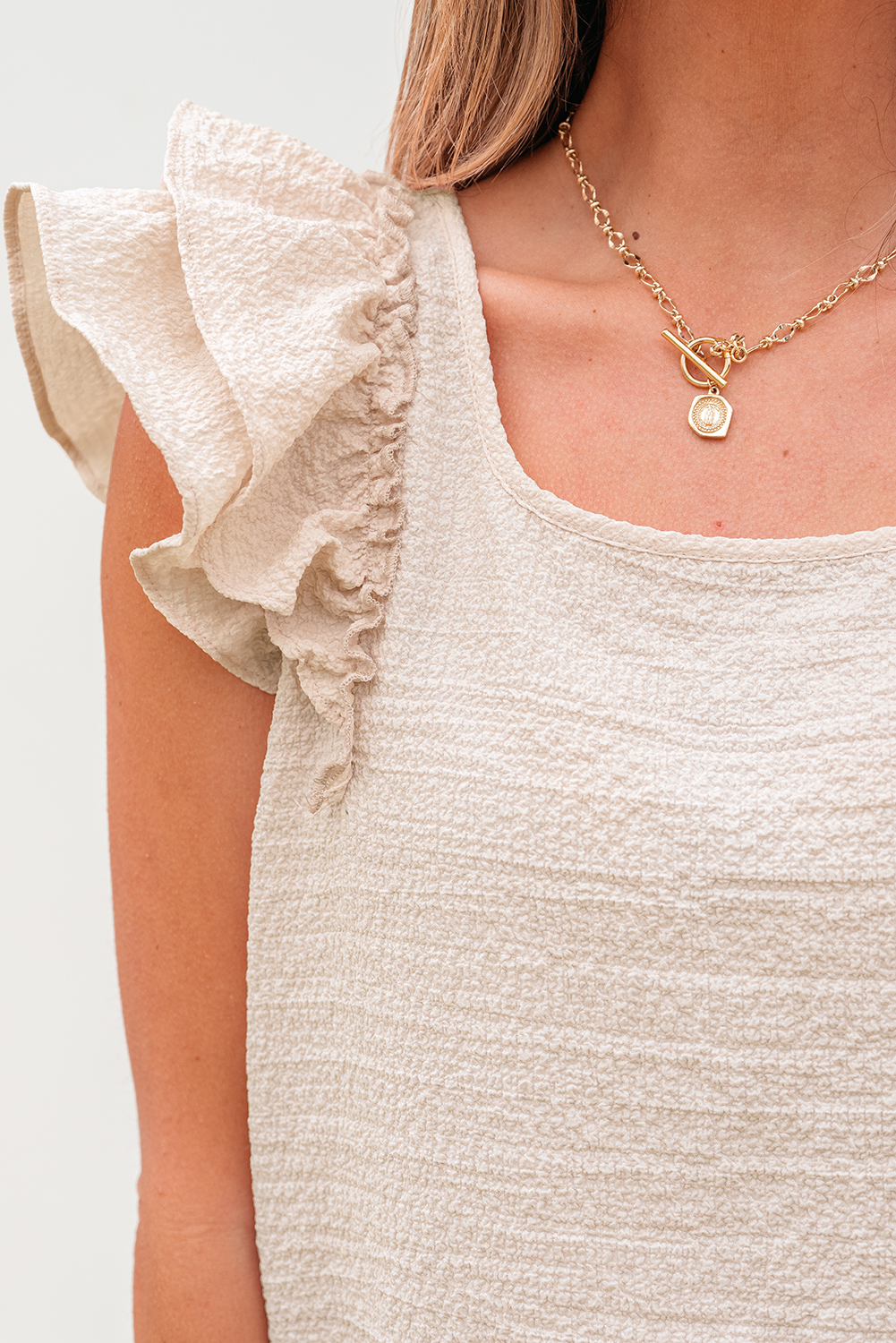 Beau Blue Textured Bow Knot Frilled Butterfly Sleeve Blouse