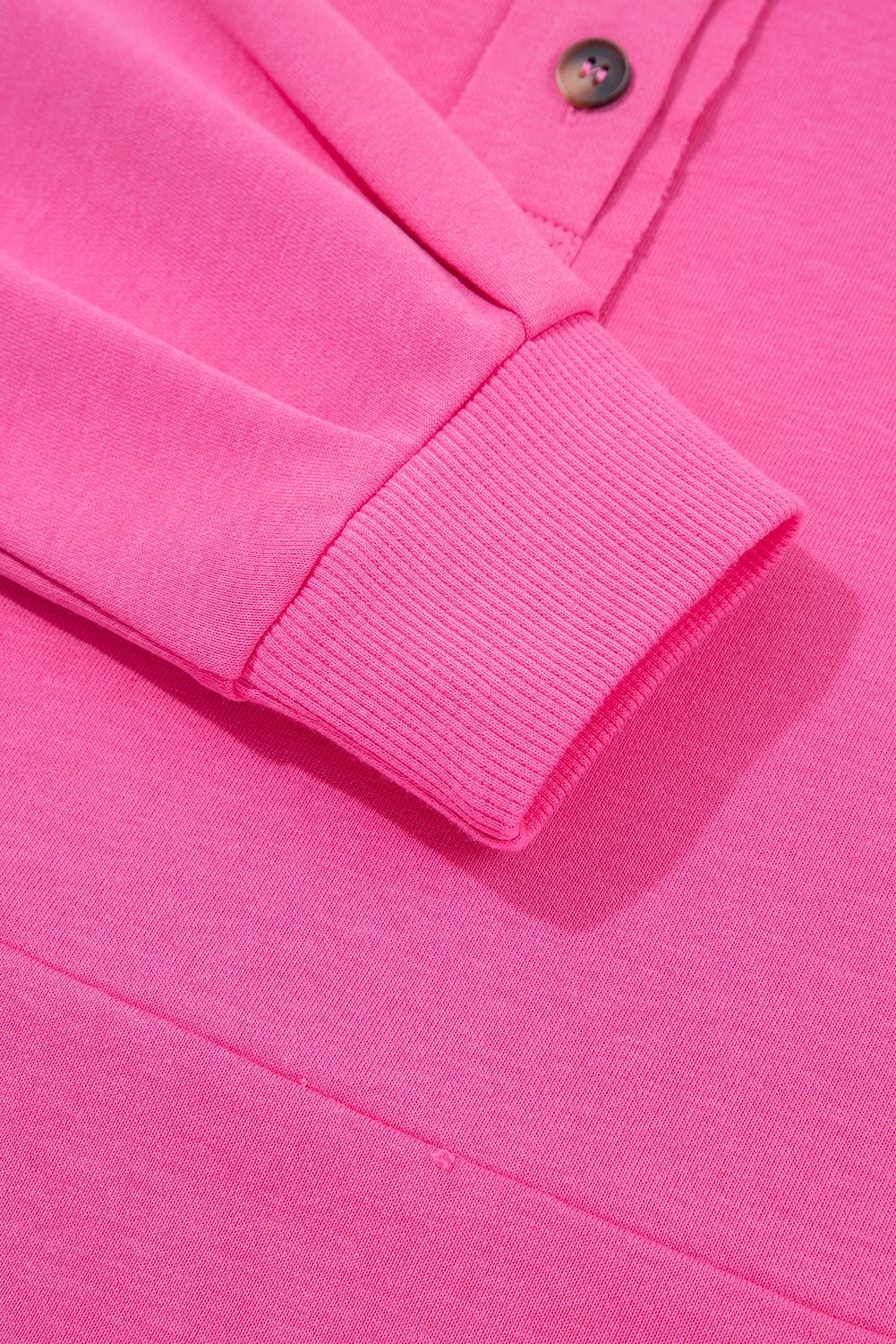 Bright Pink Raw Edge Half Buttons Pullover and Jogger Pants Set