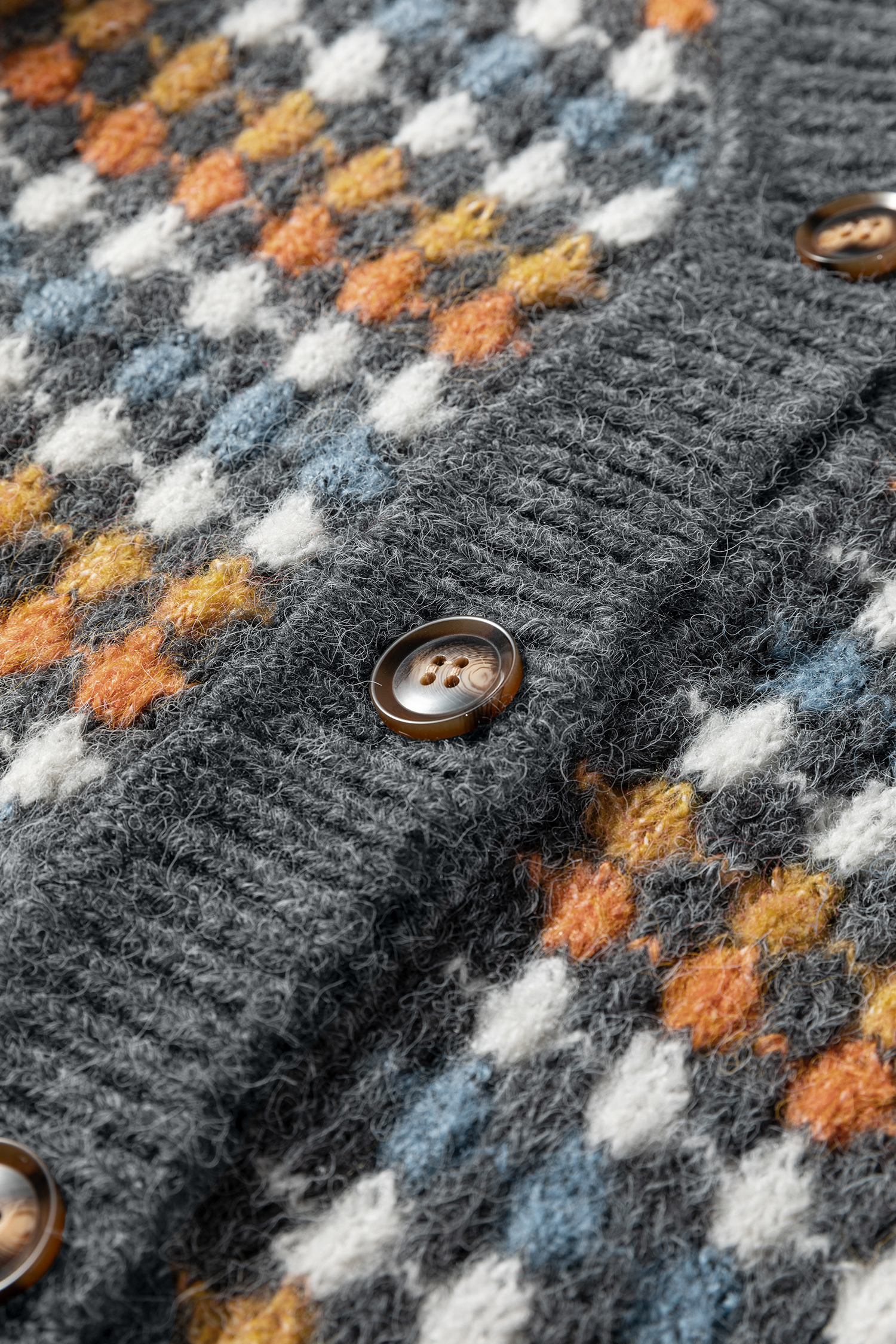 Gray Dotty Pattern Knit Button Front V Neck Sweater Cardigan