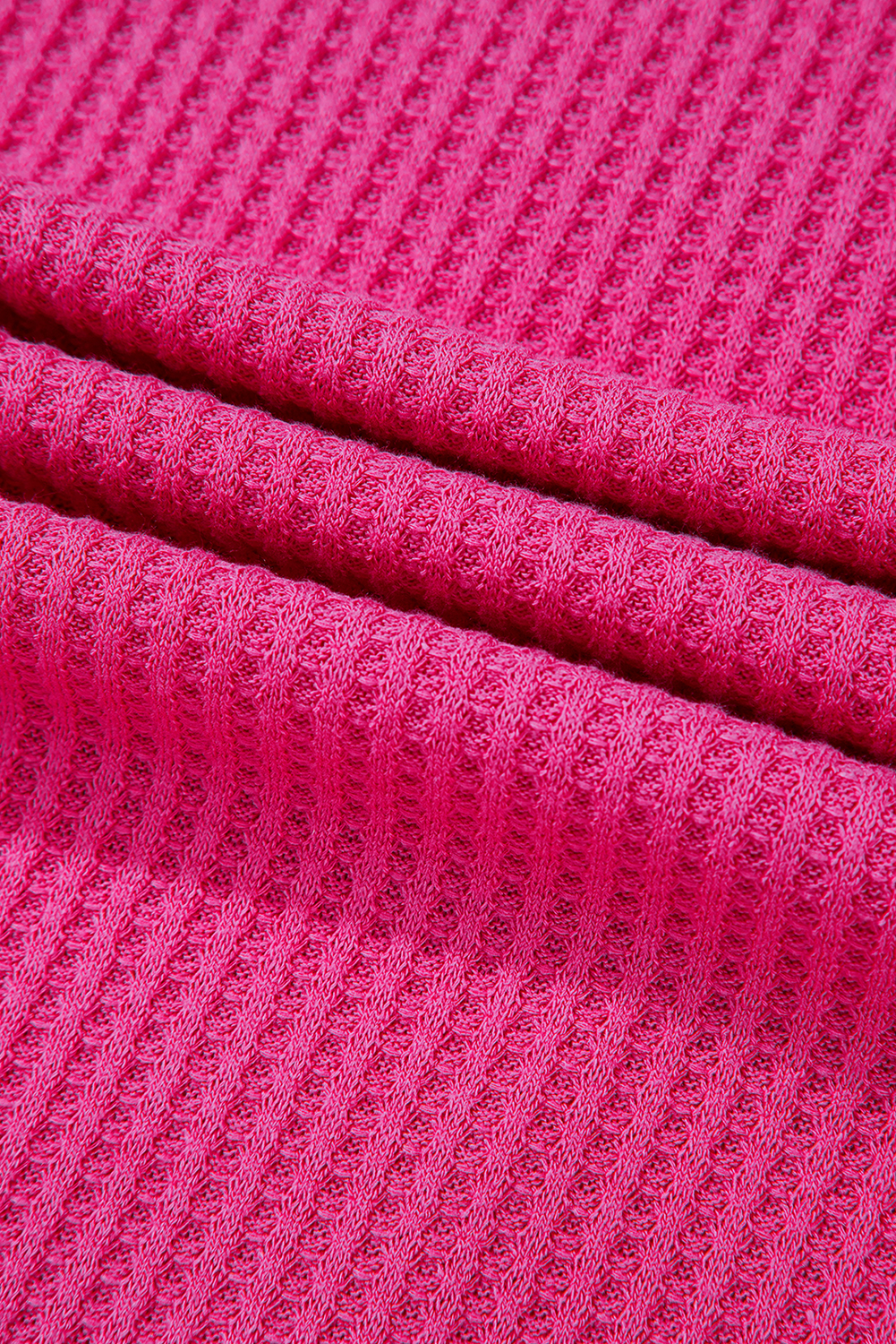 Light Pink Waffle V Neck Long Sleeve Drop Shoulder Loose Blouse