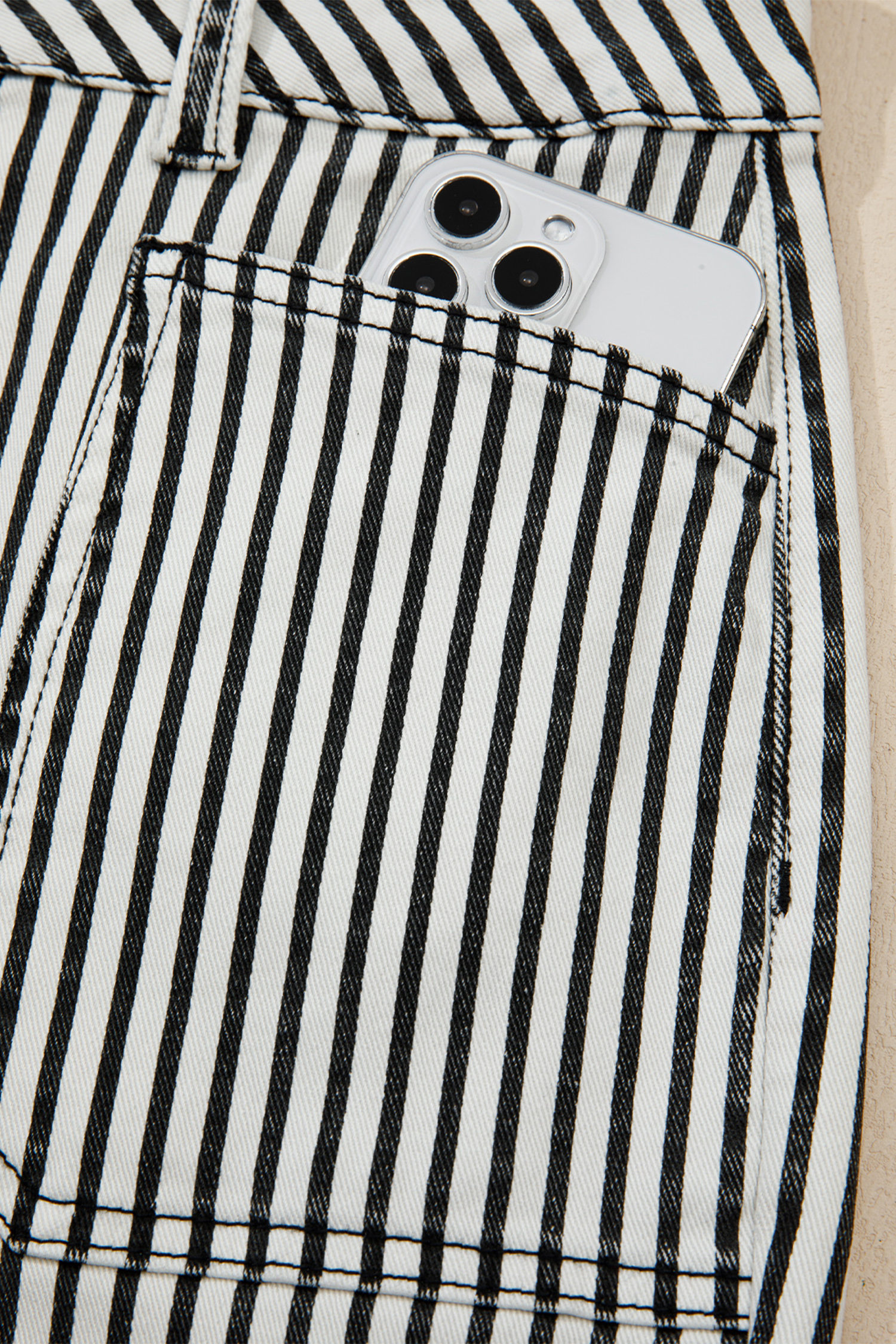 Black Stripe Patch Pocket High Waist Shift Denim Jeans