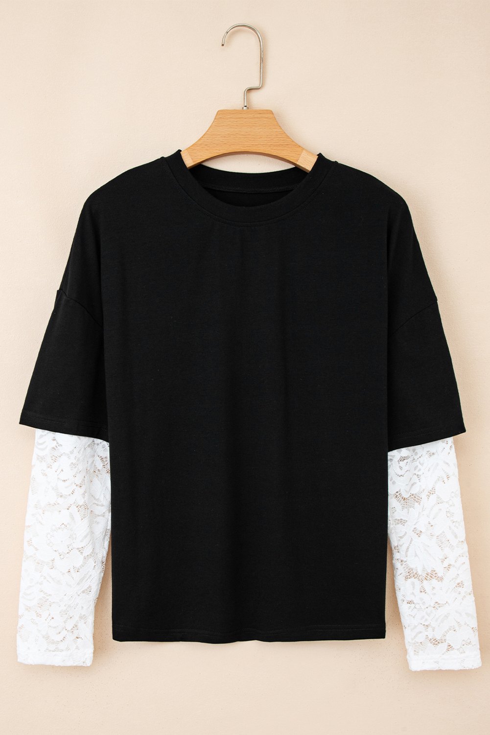 Black Lace Long Sleeve Insert Drop Shoulder Tee