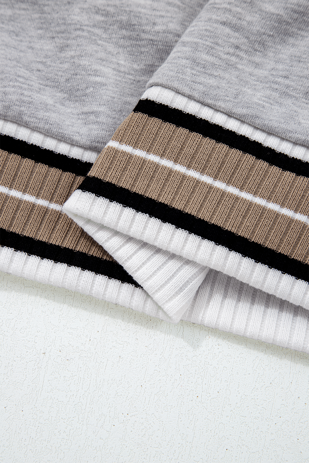 Gray Varsity Contrast Striped Trim V Neck Sweatshirt