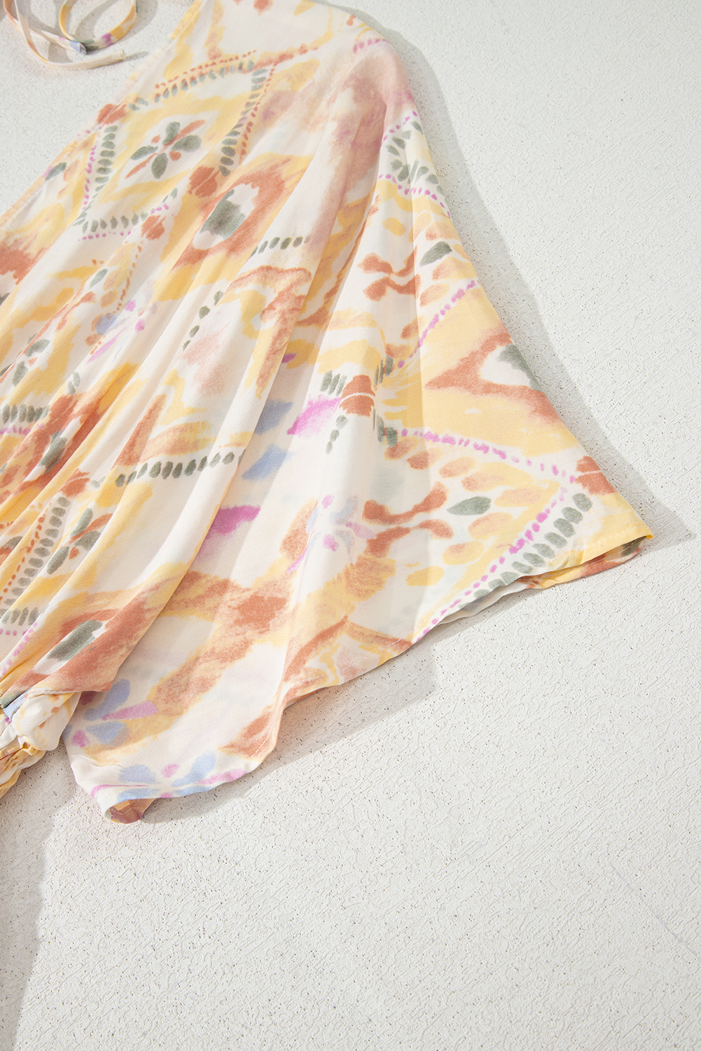 Multicolour Geometric Print Half Sleeve Shirred High Waist Maxi Dress