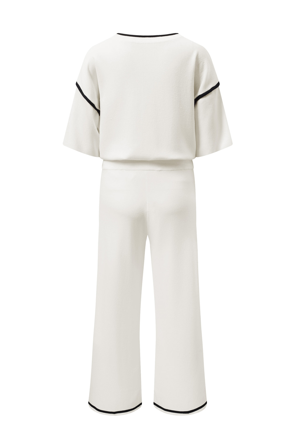 Blackish Green Contrast Trim Half Sleeve Top Drawstring Pants Loose 2pcs Sweater Suit