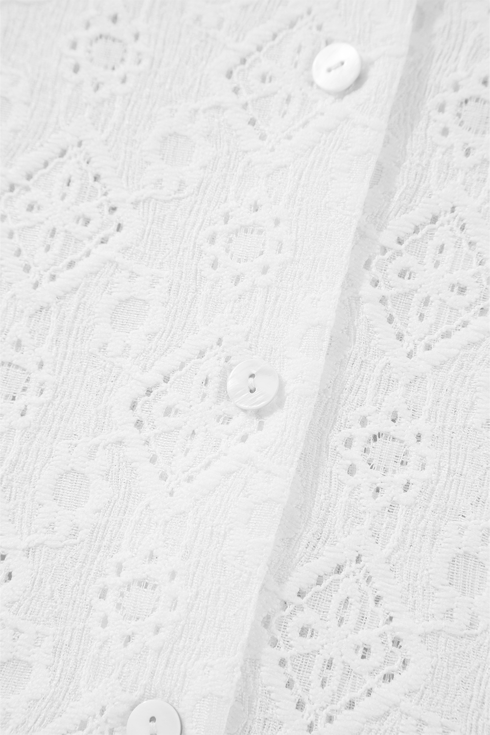 White Lace Puff Sleeve V Neck Button Up Shirt