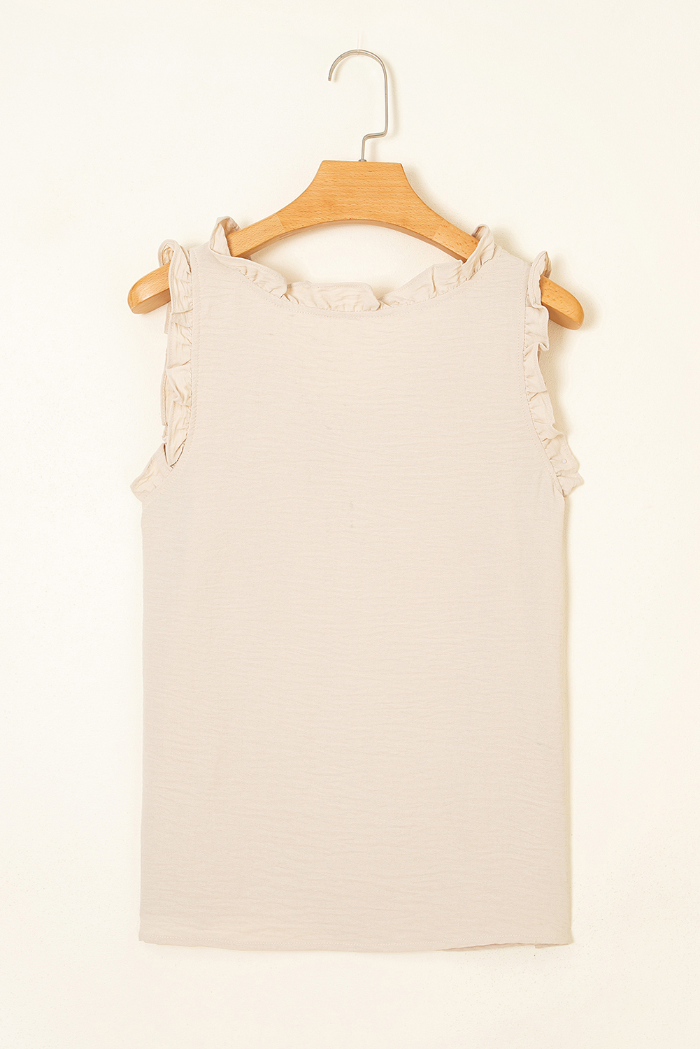 Parchment Textured Frilly Trim V Neck Sleeveless Top