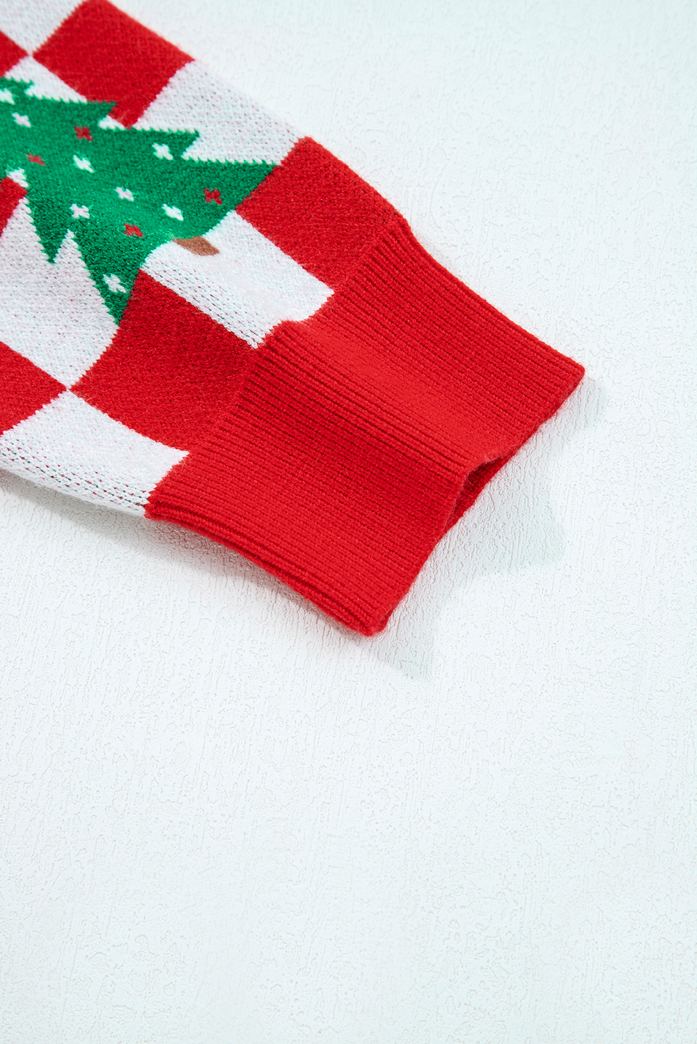 Pink Checkered Christmas Tree Pattern Button V Neck Cardigan Sweater