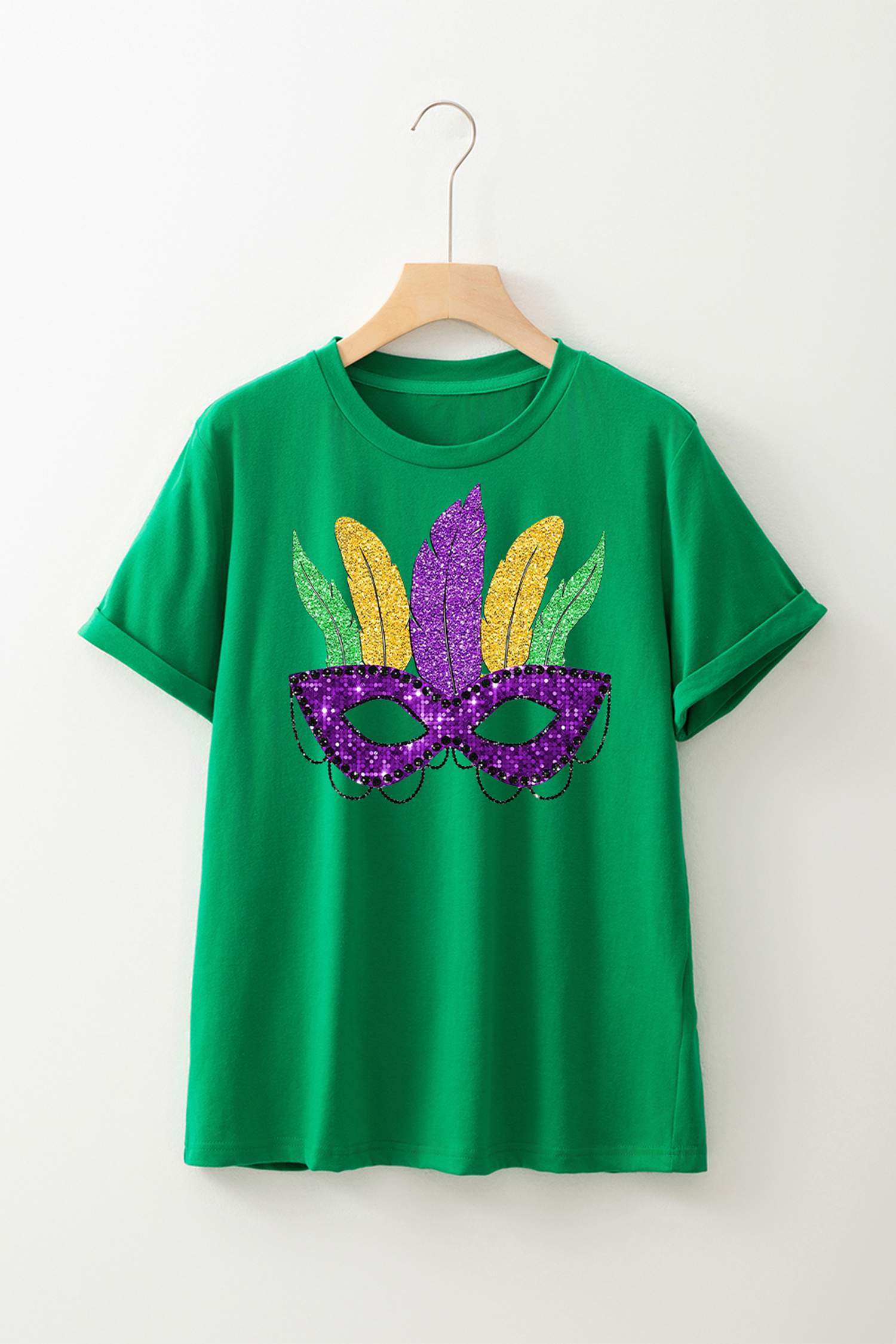 Bright Green Glitter Mardi Gras Mask Graphic T Shirt