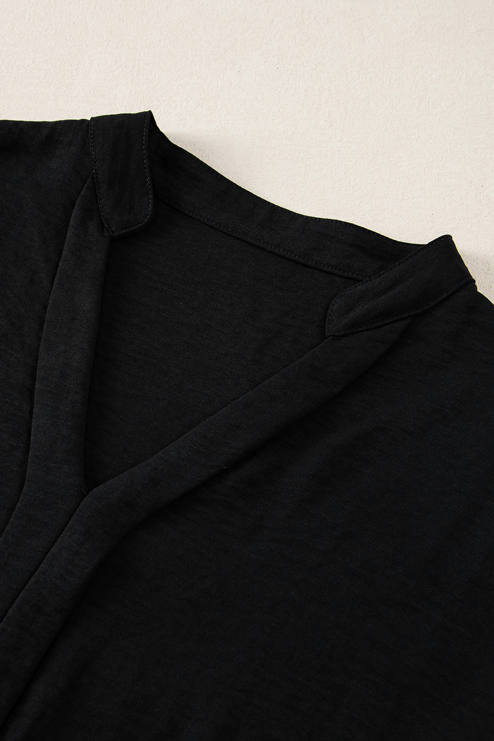 Black Notched Neck Batwing Sleeve Lightweight Blouse