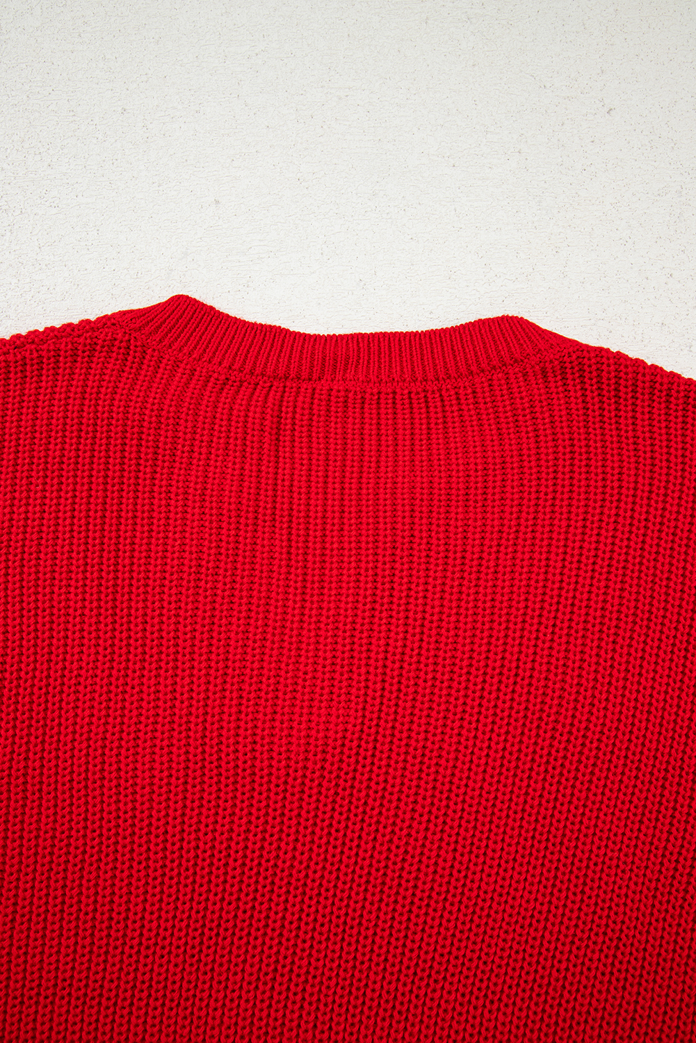 Racing Red Solid Textured Knit V Neck Drop Shoulder Sweater