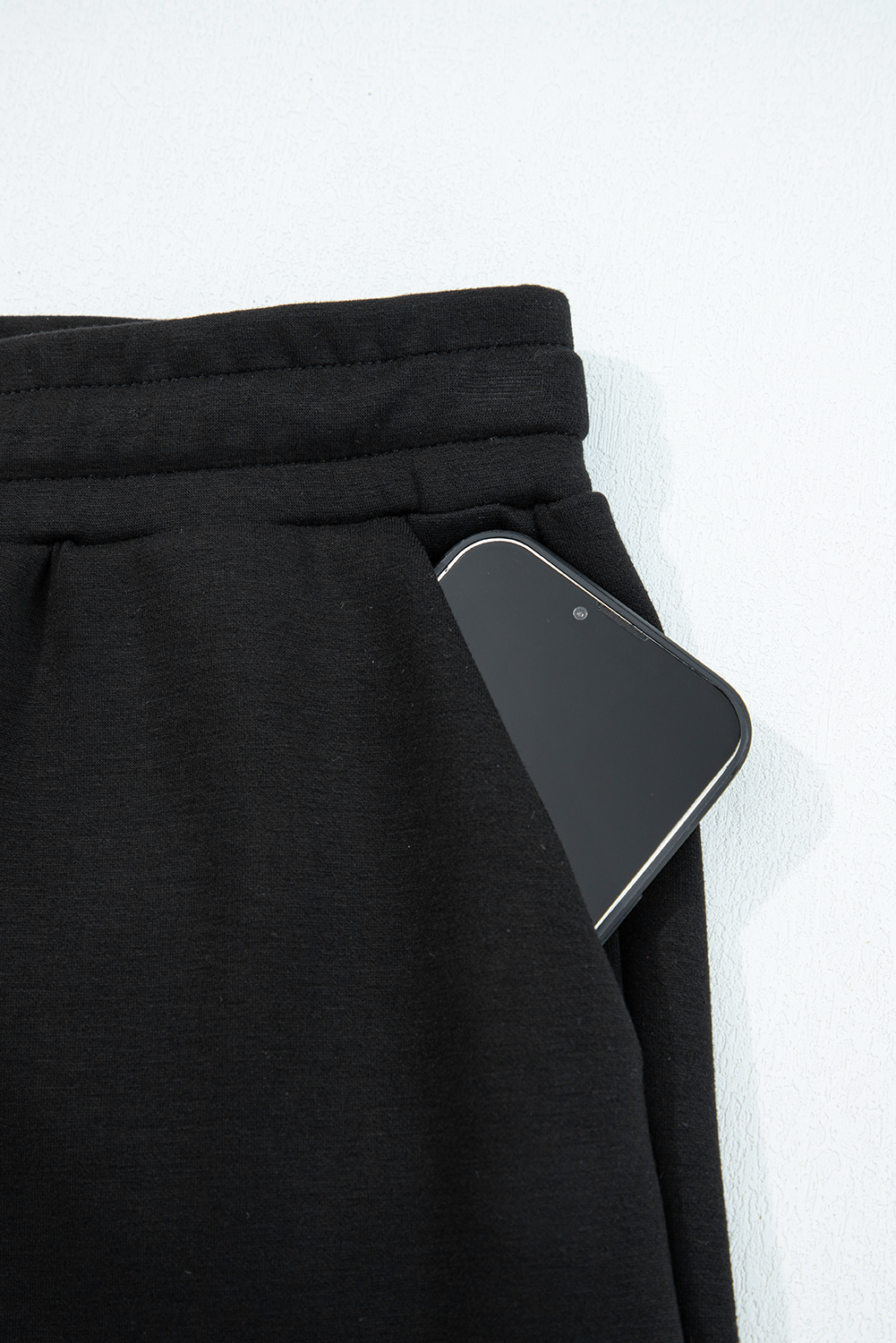 Black Zip Collar Long Sleeve Top Drawstring Pants Set