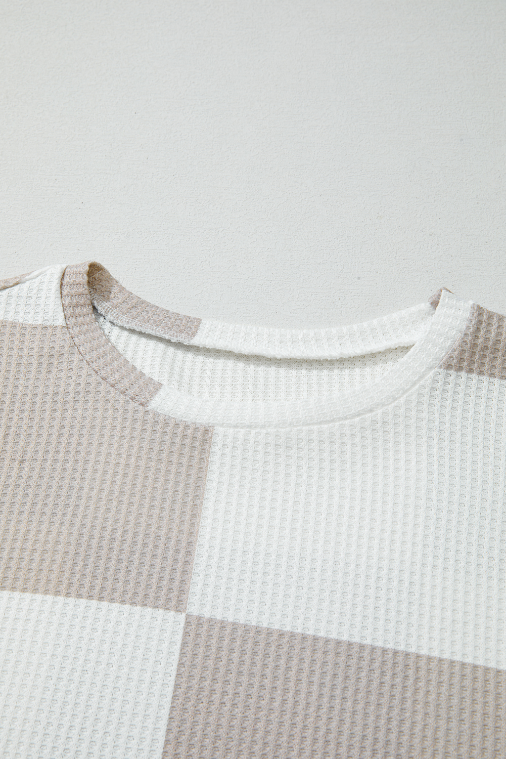 Khaki Checkered Print Breathable Textured Long Sleeve Top