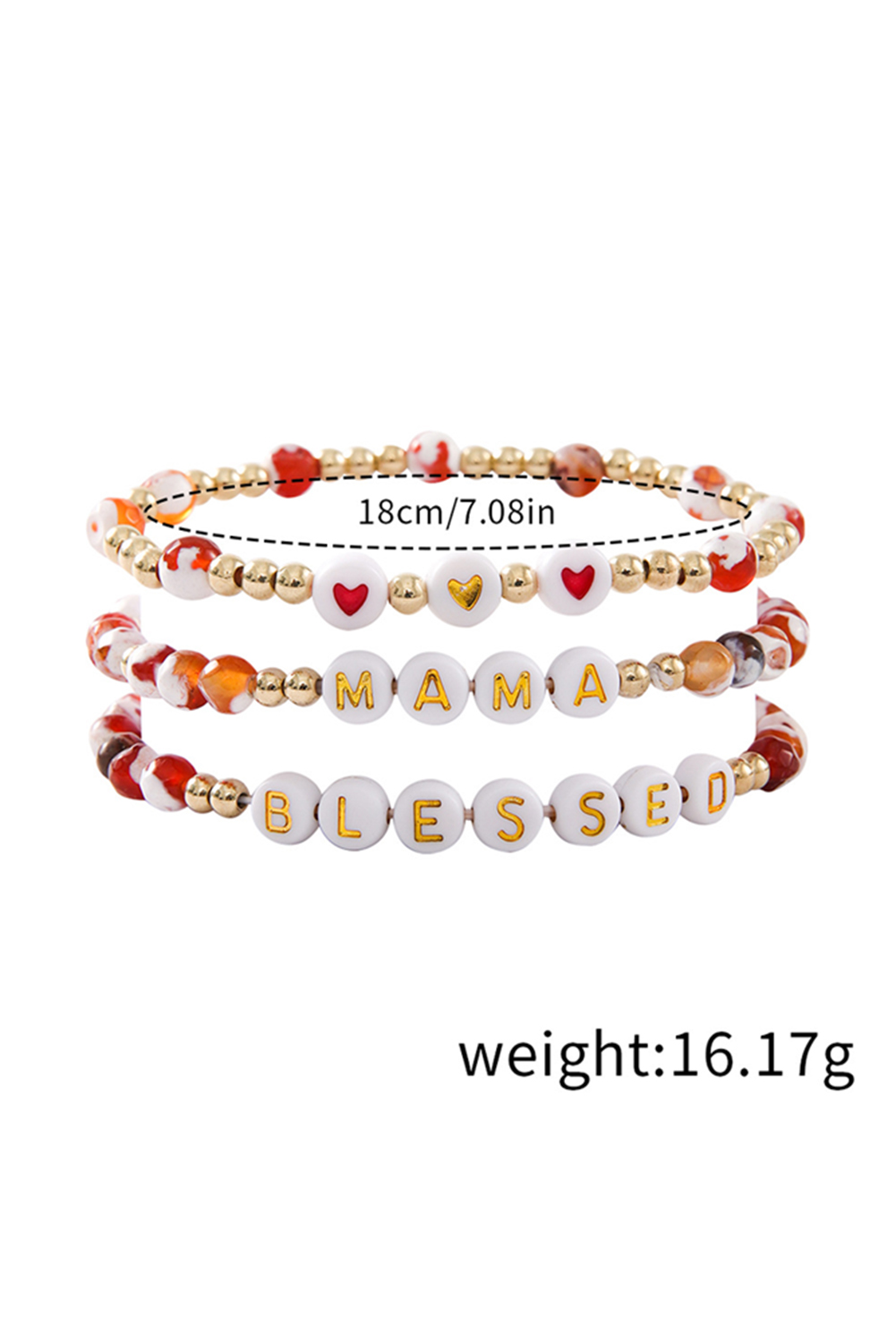 Gold MAMA Beaded Triple Layer Bracelet Set