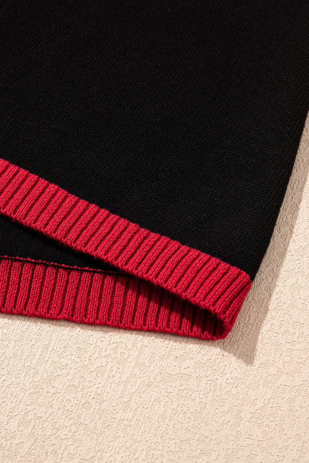 Black white Heart Print Contrast Trim Drop Shoulder Sweater