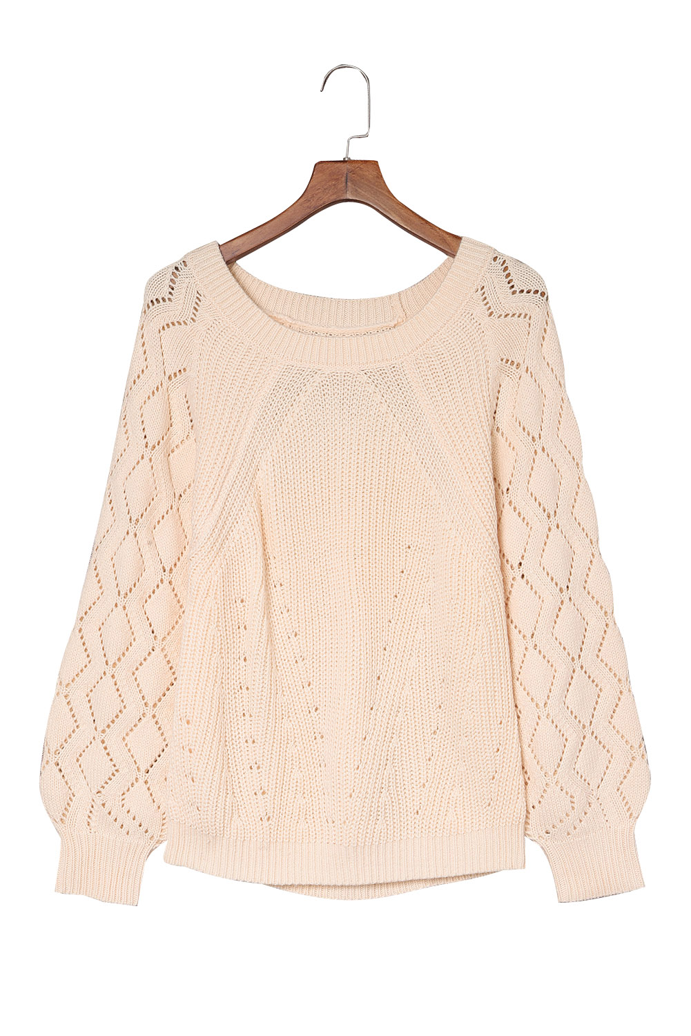 Black Hollow-out Puffy Sleeve Knit Sweater