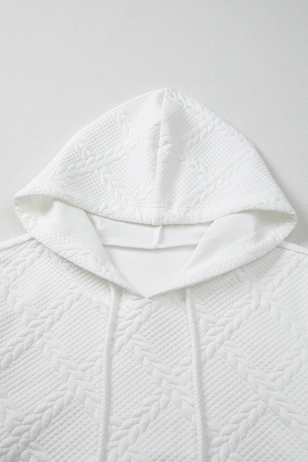 White Cable Lattice Texture Kangaroo Pocket Hoodie