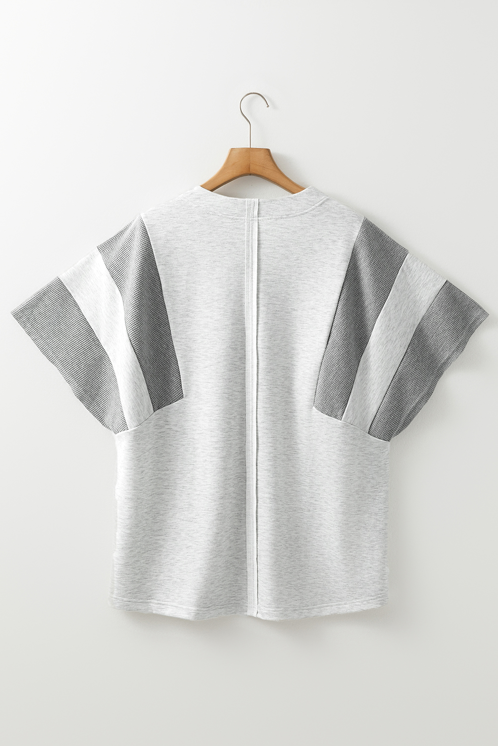 Dearlovers Light Grey Two Tone Contrast Waffle Knit Patched Buttoned V Neck Top