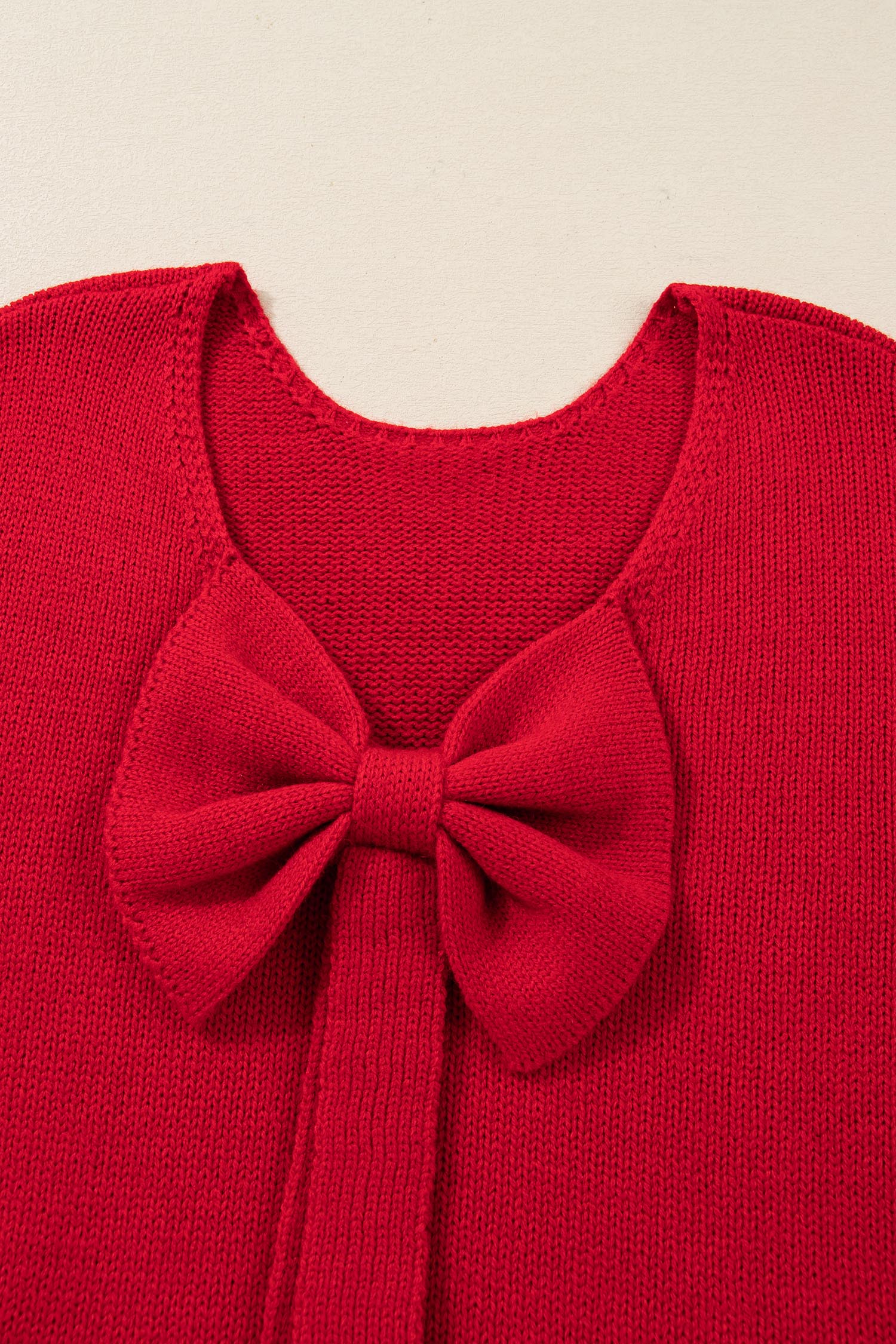 Bonbon Festive Bow Backless Bubble Sleeve Sweater