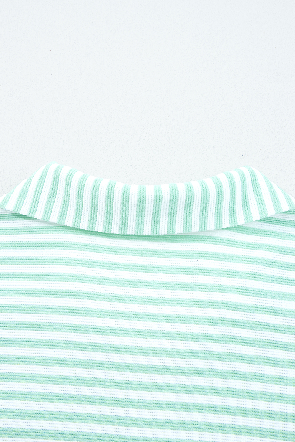 Green Stripe Quarter Zip Collar Pullover Long Sleeve Top