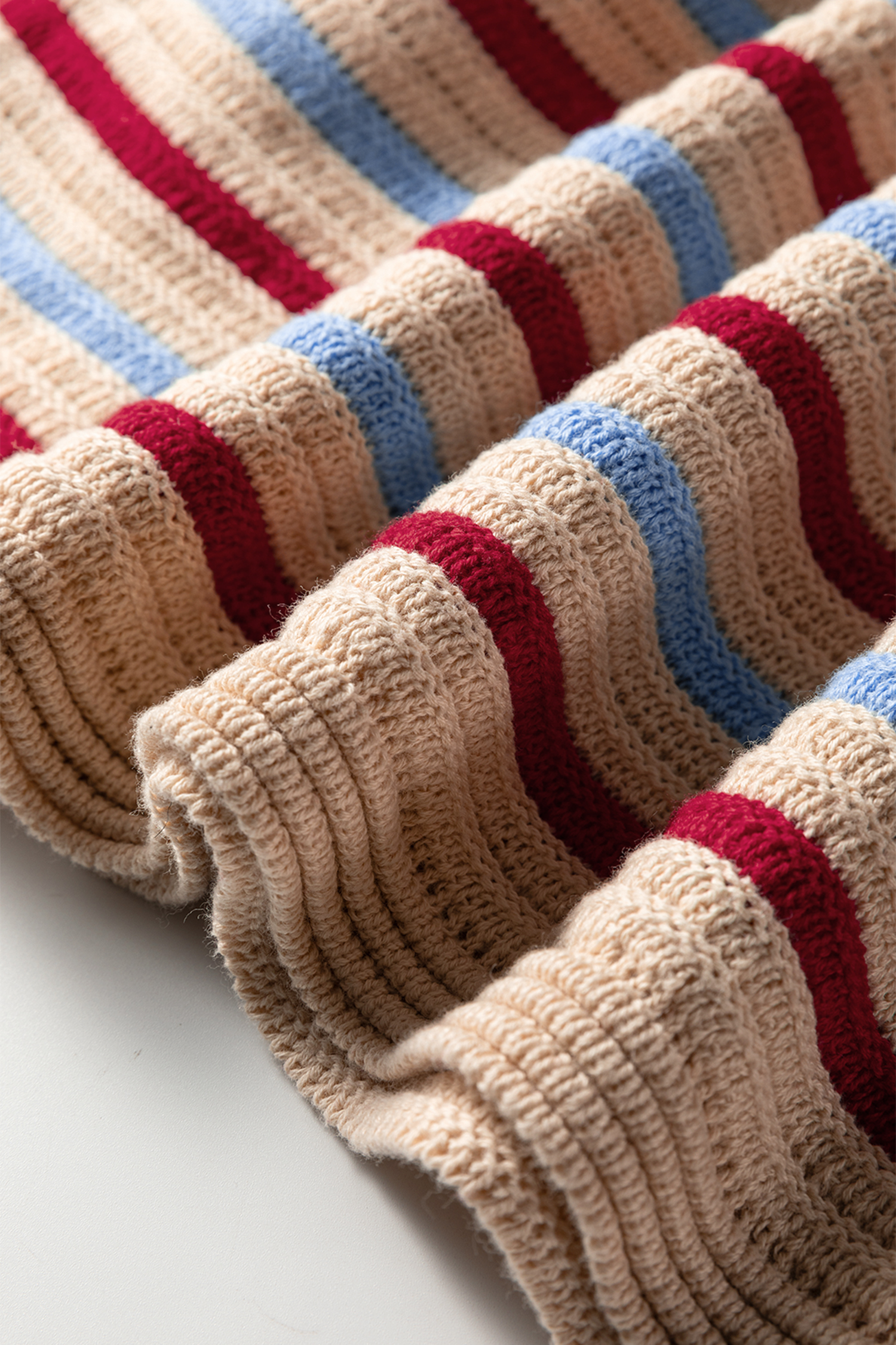 Khaki Stripe Drop Shoulder Cropped Long Sleeve Fall Sweater