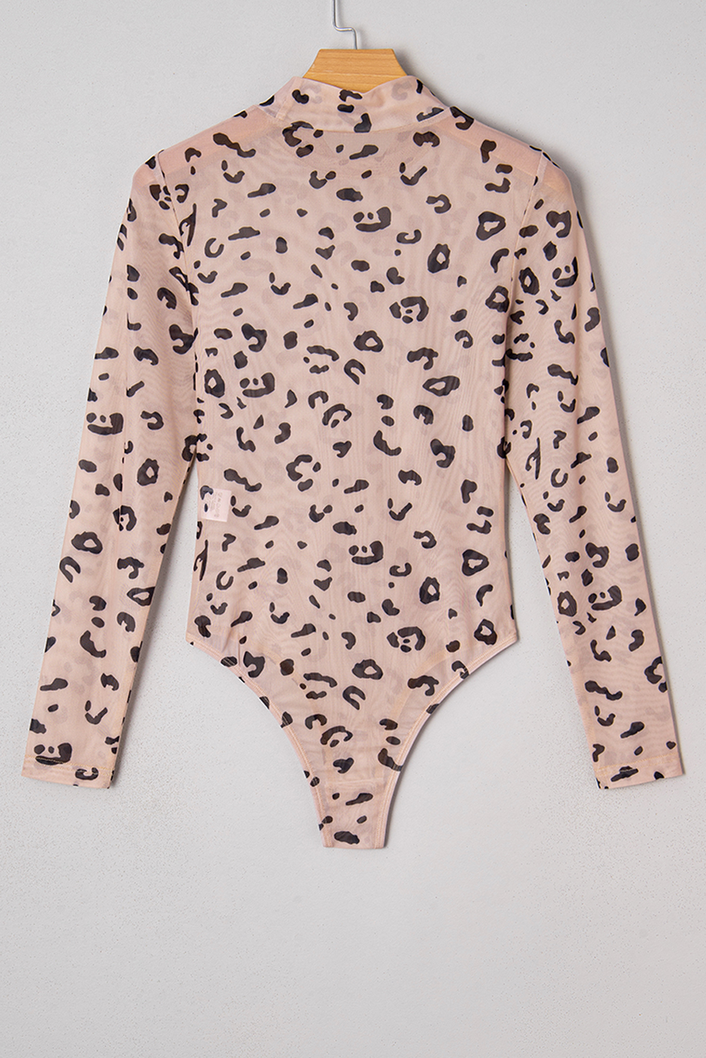Khaki Mock Neck Sheer Mesh Leopard Long Sleeve Bodysuit