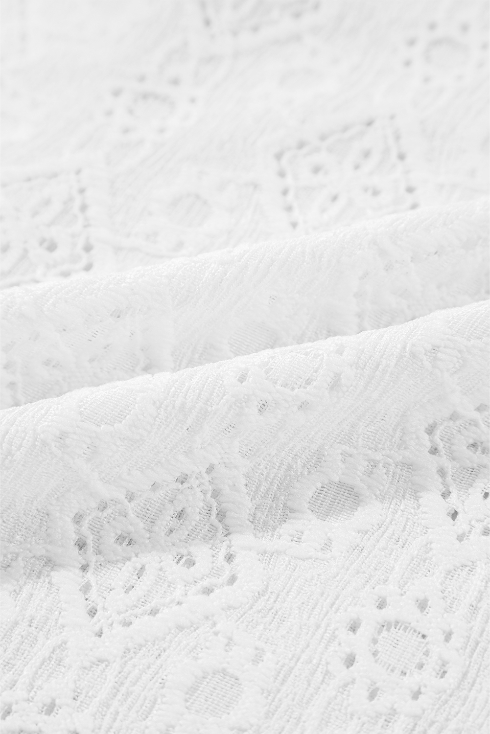 White Lace Puff Sleeve V Neck Button Up Shirt