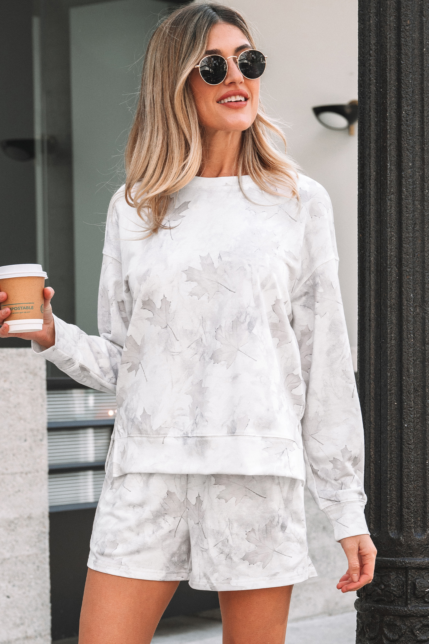 Beige Camo Print Baggy Drawstring Jogger Sweatpants