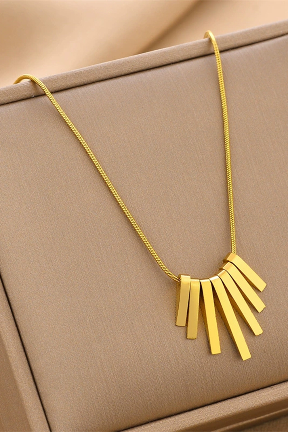 Gold Asymmetric Bar Pendant Plated Alloy Necklace