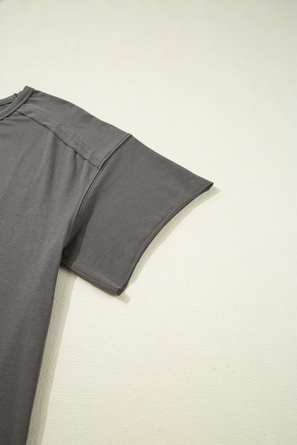 Medium Grey Lace Bow Raw Edge Drop Shoulder Casual T Shirt