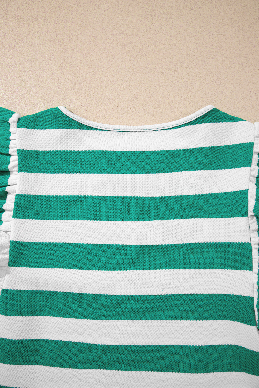 Green Stripe Flutter Sleeve Round Neck Shift Dress