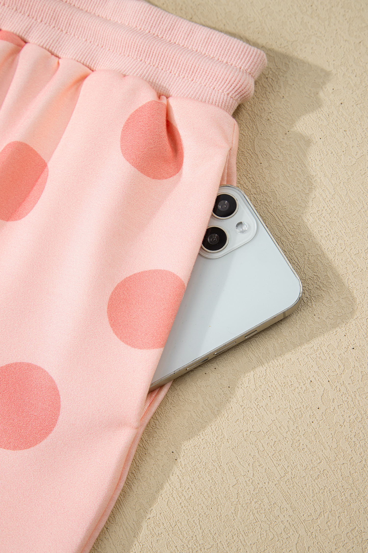 Beige Polka Dot Print Drop Shoulder Pullover Drawstring Jogger Pant Set