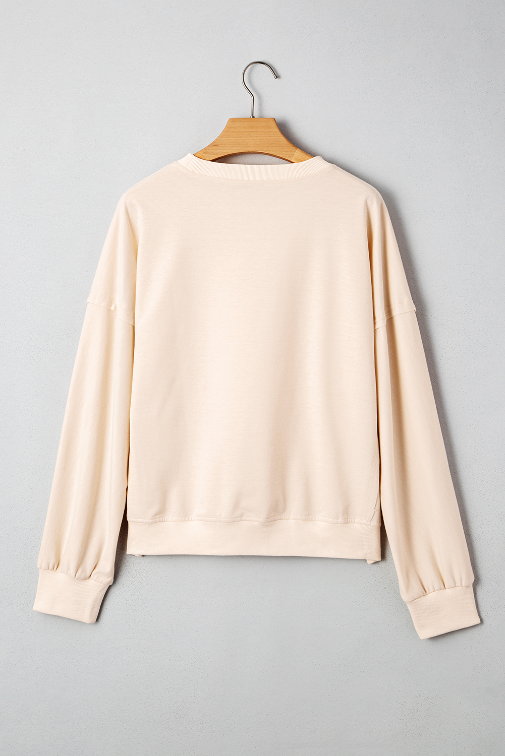 Beige Raw Edge Flower Patch Drop Shoulder Casual Top