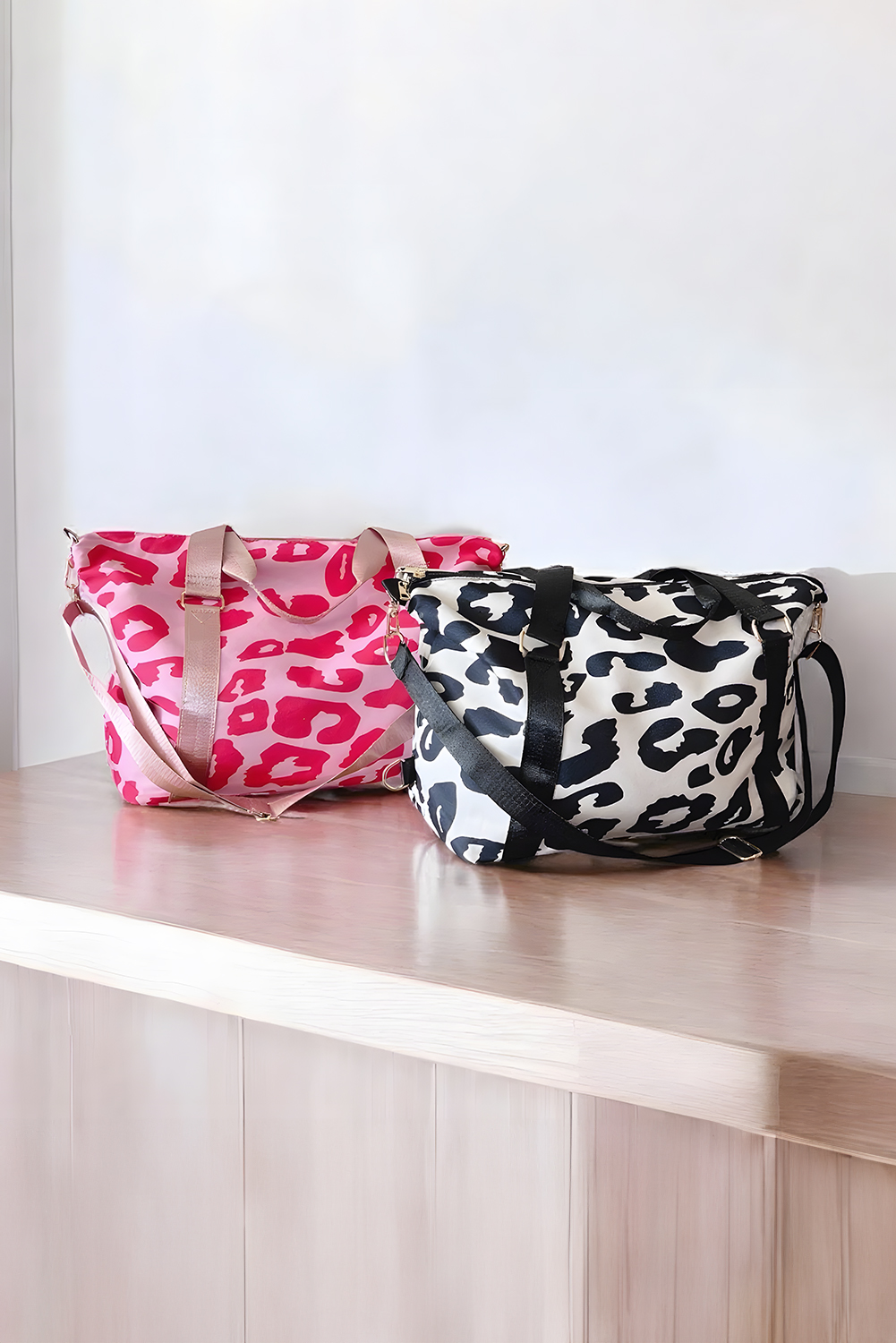 Bright Pink Leopard Print Large Travel Bag