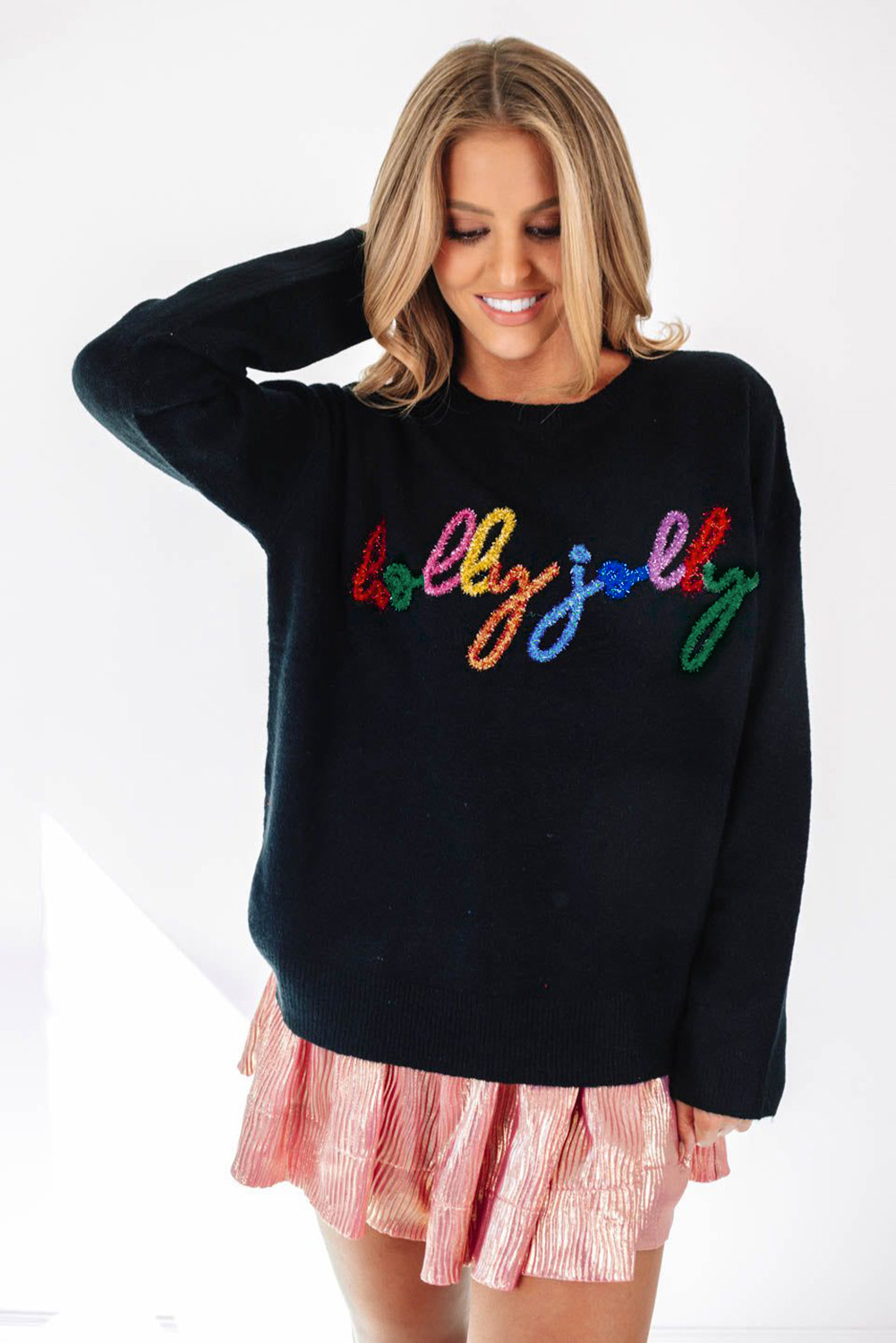 White Merry & Bright Round Neck Casual Sweater