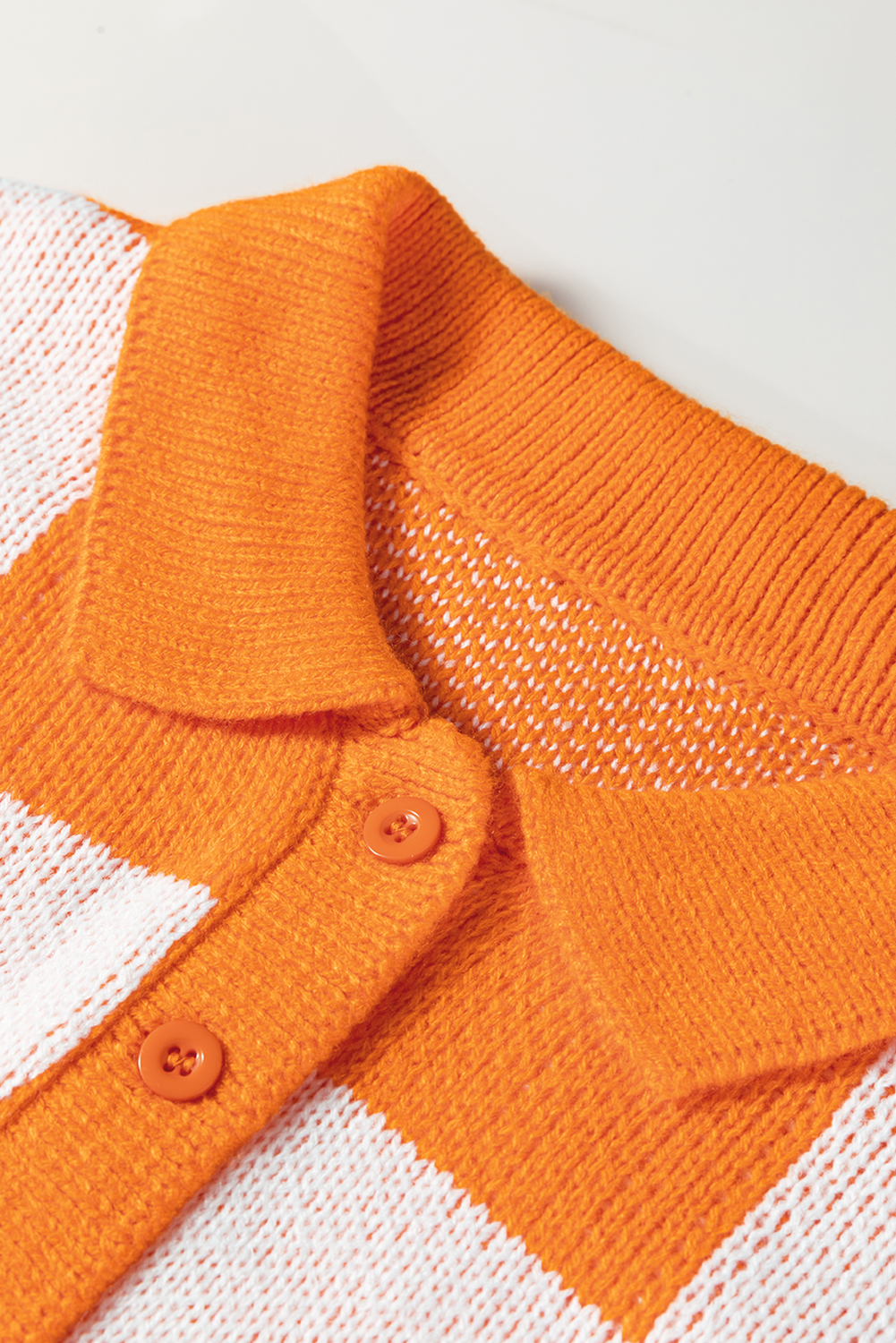 Mist Green Checkered Pattern Polo Collar Loose Sweater