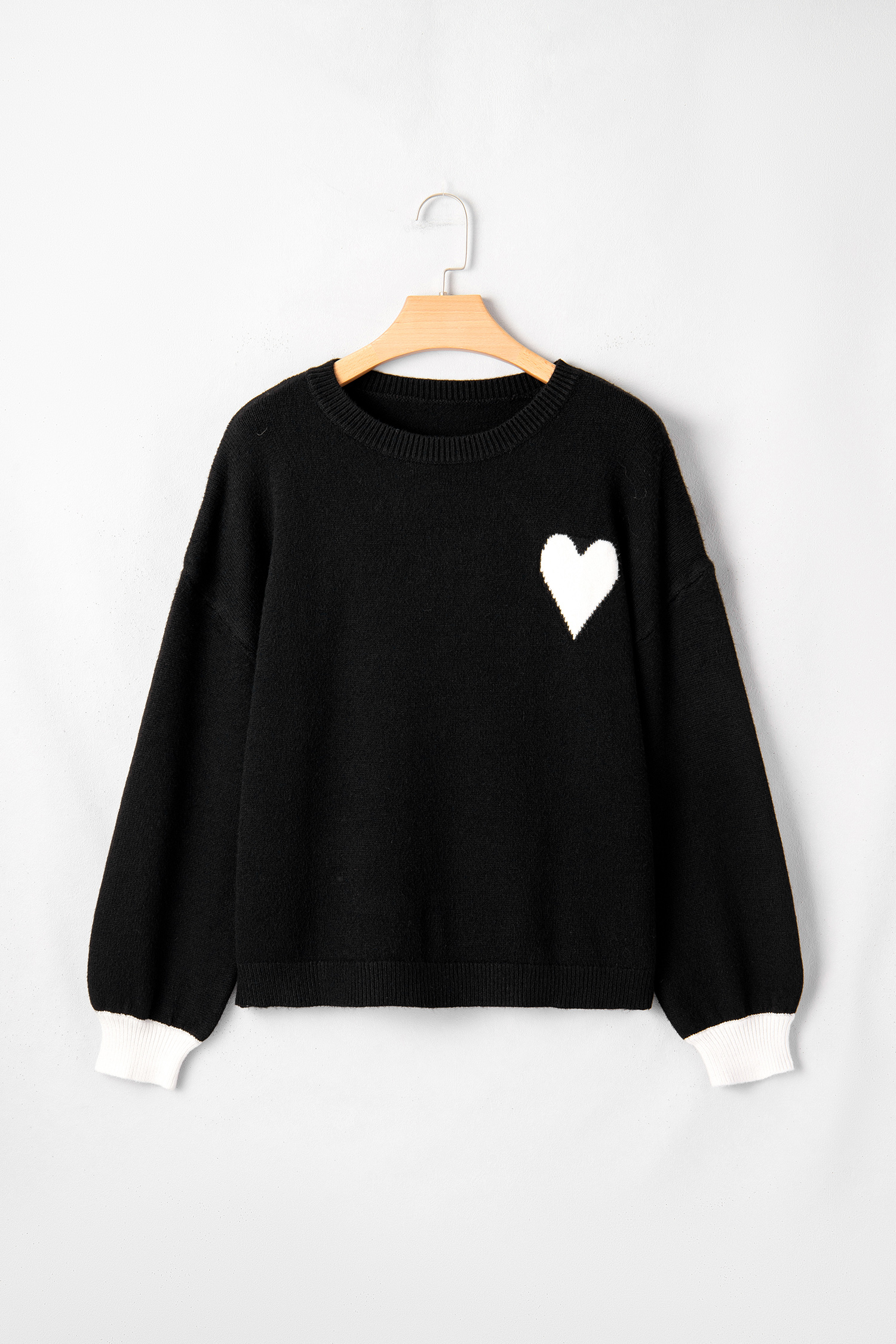 Black Heart Detail Contrast Cuffs Baggy Sweater