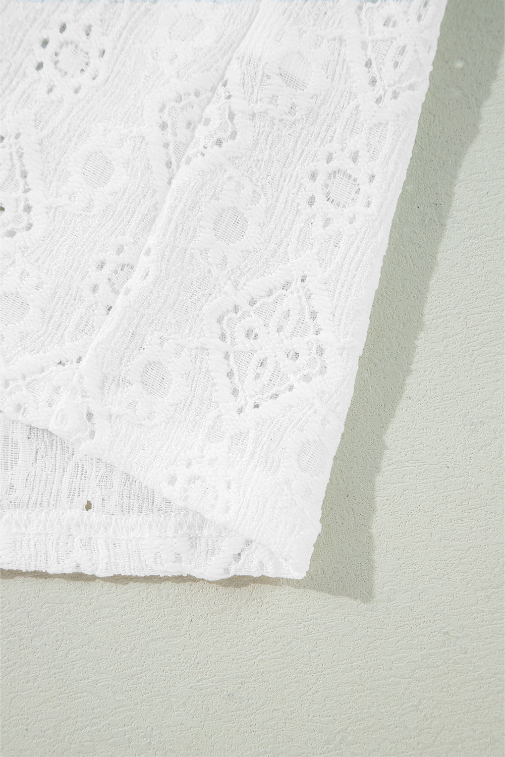 White Lace Puff Sleeve V Neck Button Up Shirt