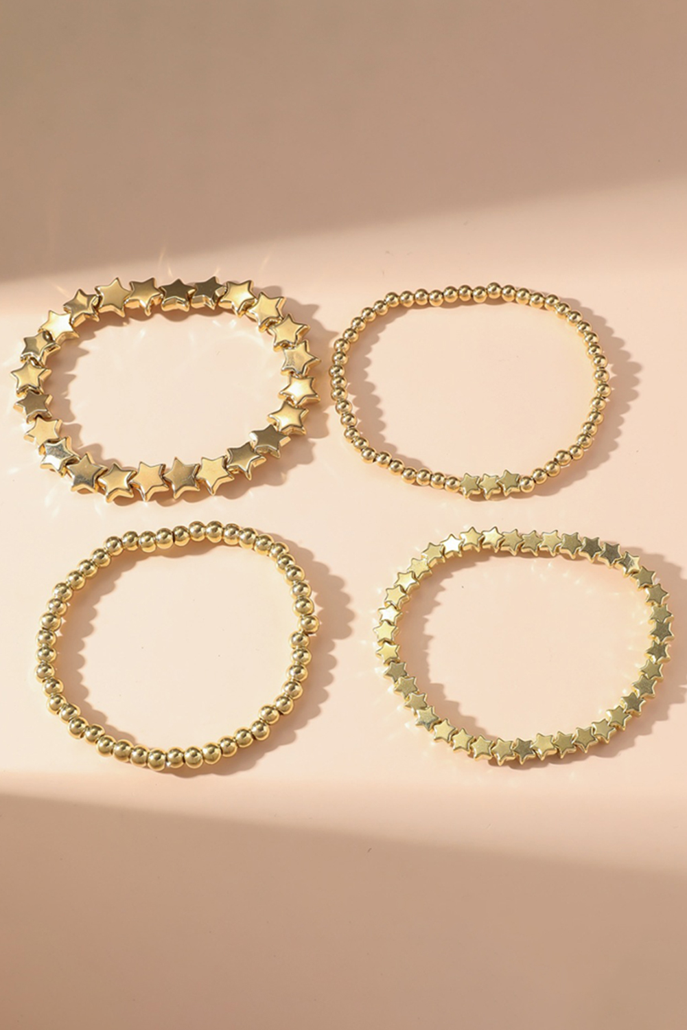 Gold Star Beaded Plated Alloy 4pcs Bracelet Set