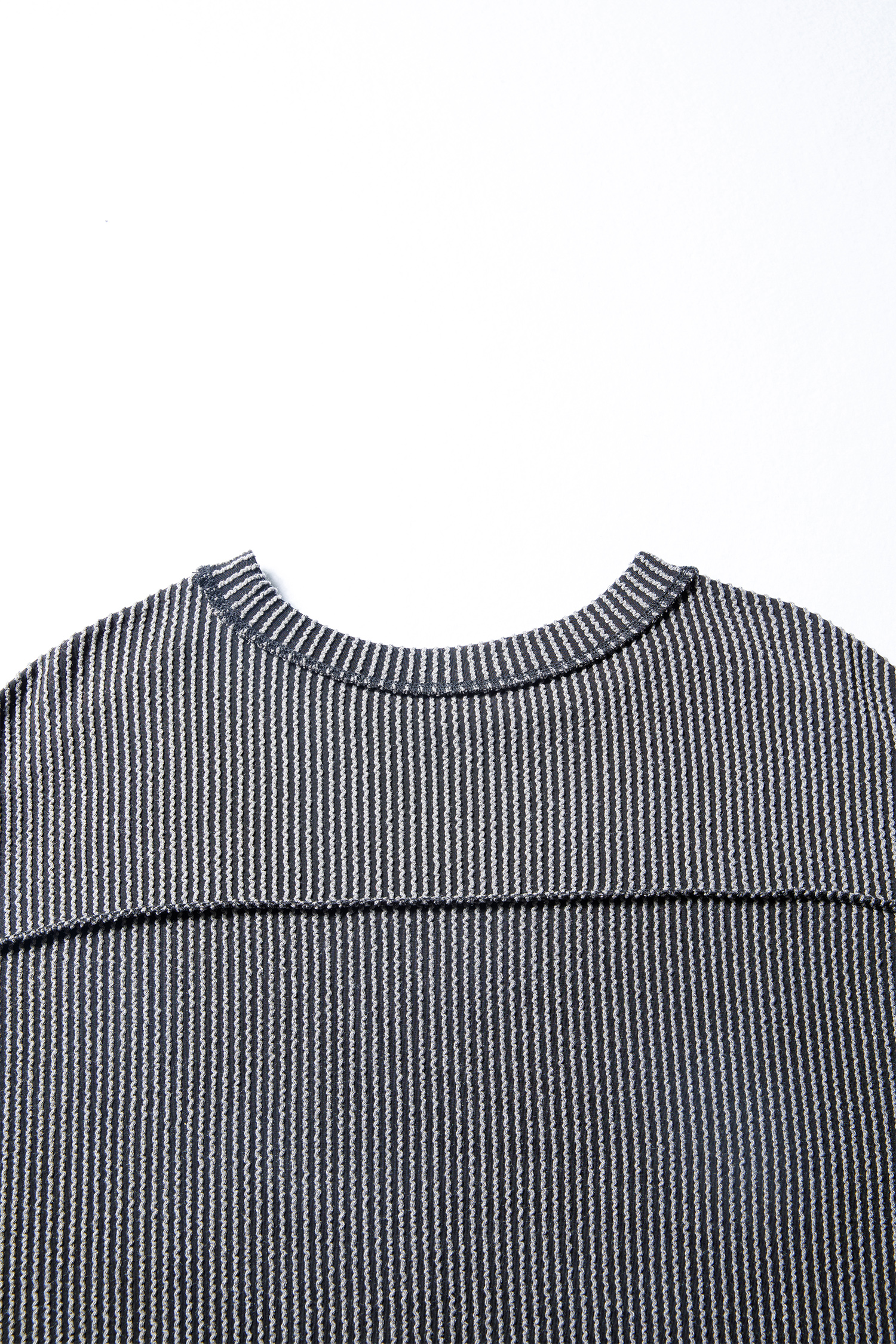 Dark Khaki Twist Ribbed Exposed Seam Detail Long Sleeve Loose Top