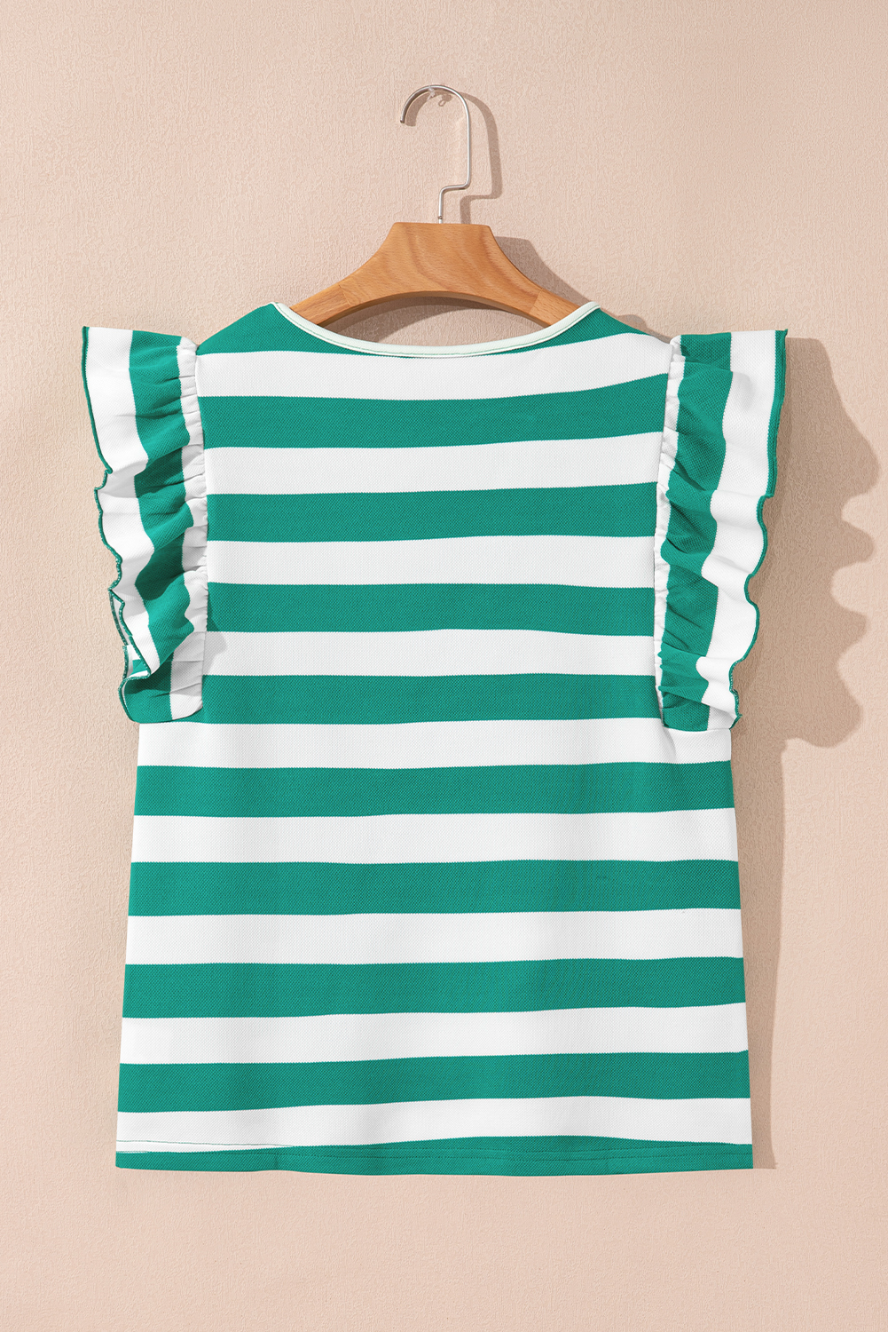 Green Stripe Flutter Sleeve Round Neck Shift Dress