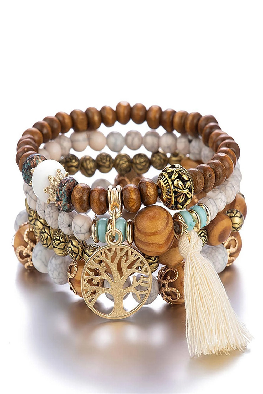Thai Curry Boho Tassel Beaded Multi Layer Bracelet Set