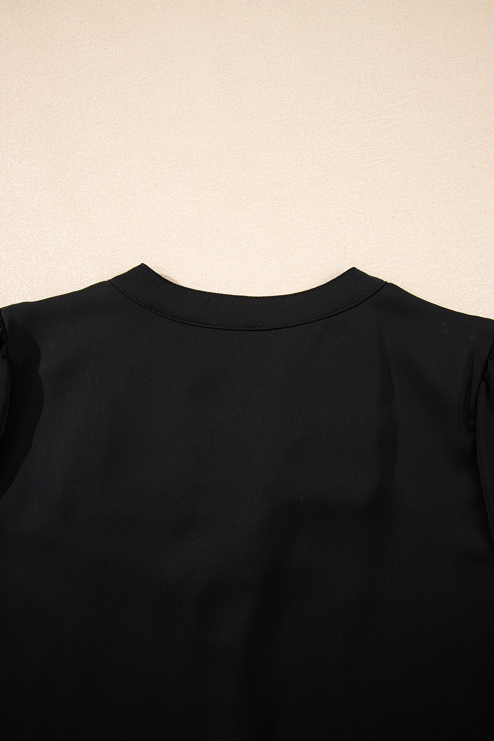 Black Silky Notched Neckline Petal Sleeve Blouse