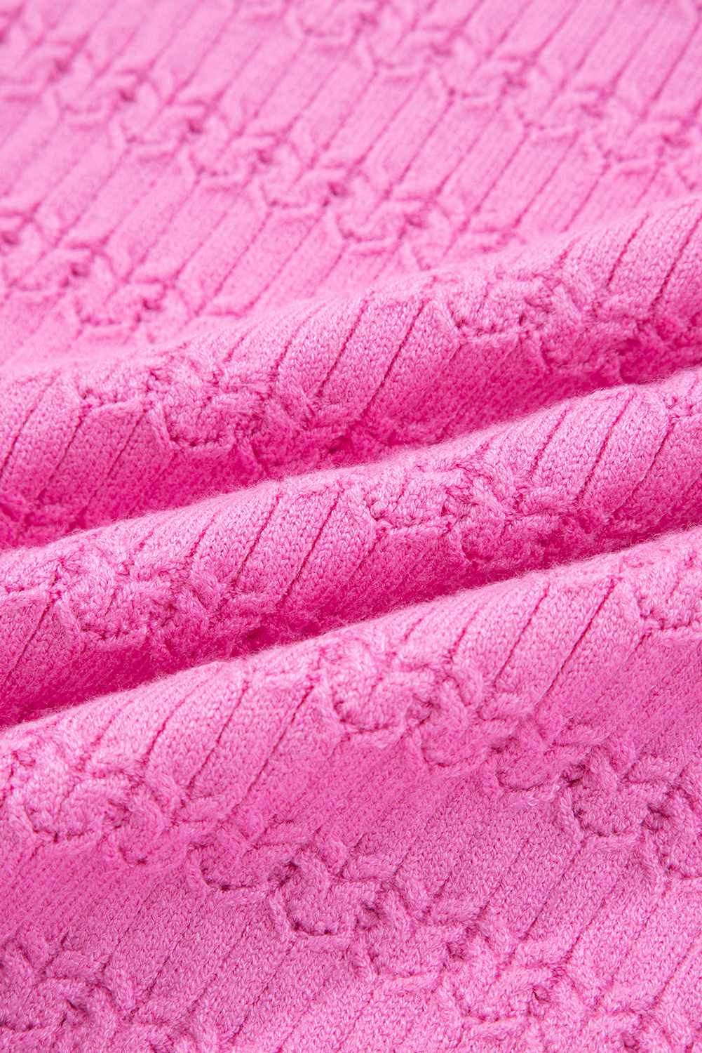 Fiery Red Trendy Pattern Knit Ribbed Cuffs Crew Neck Sweater