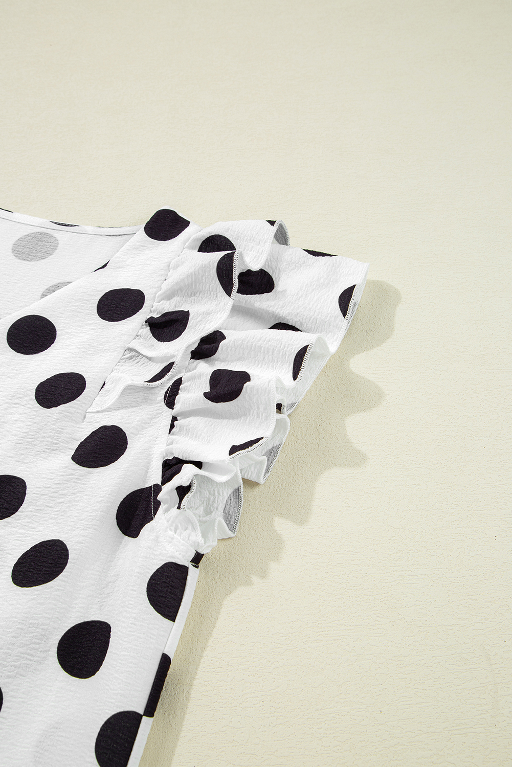 Black Polka Dot Print Ruffled Sleeve V Neck Blouse