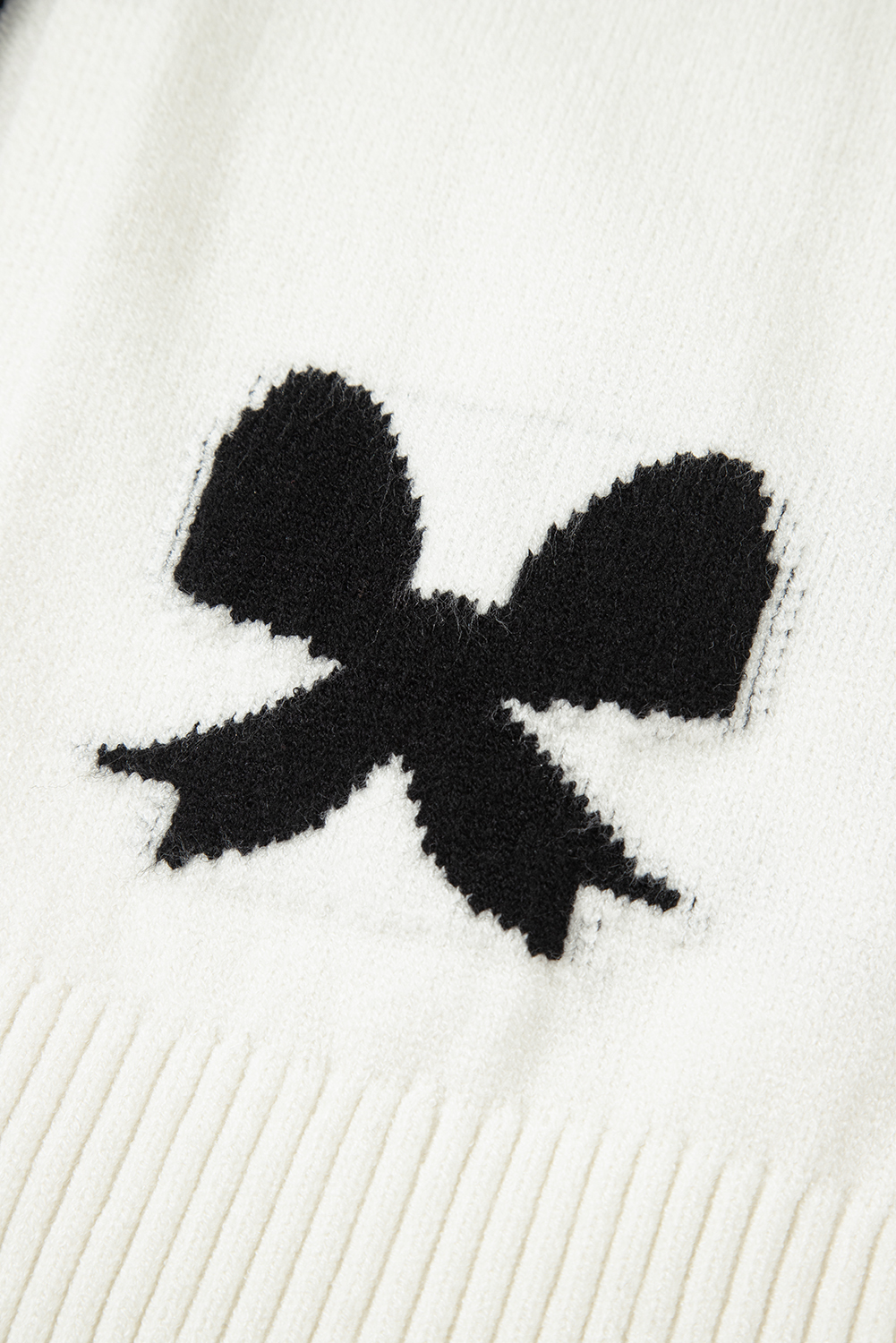 White Lace-up Bow Pattern Sweater Cardigan