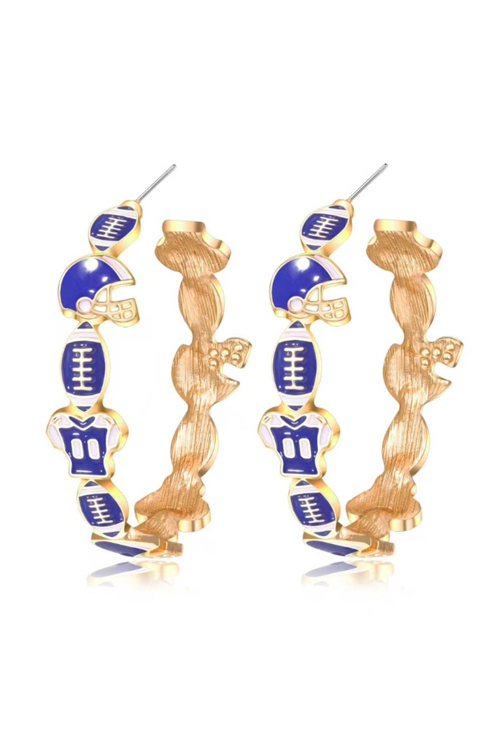 Dark Blue Game Day Football Helmet Jersey Hoop Earrings
