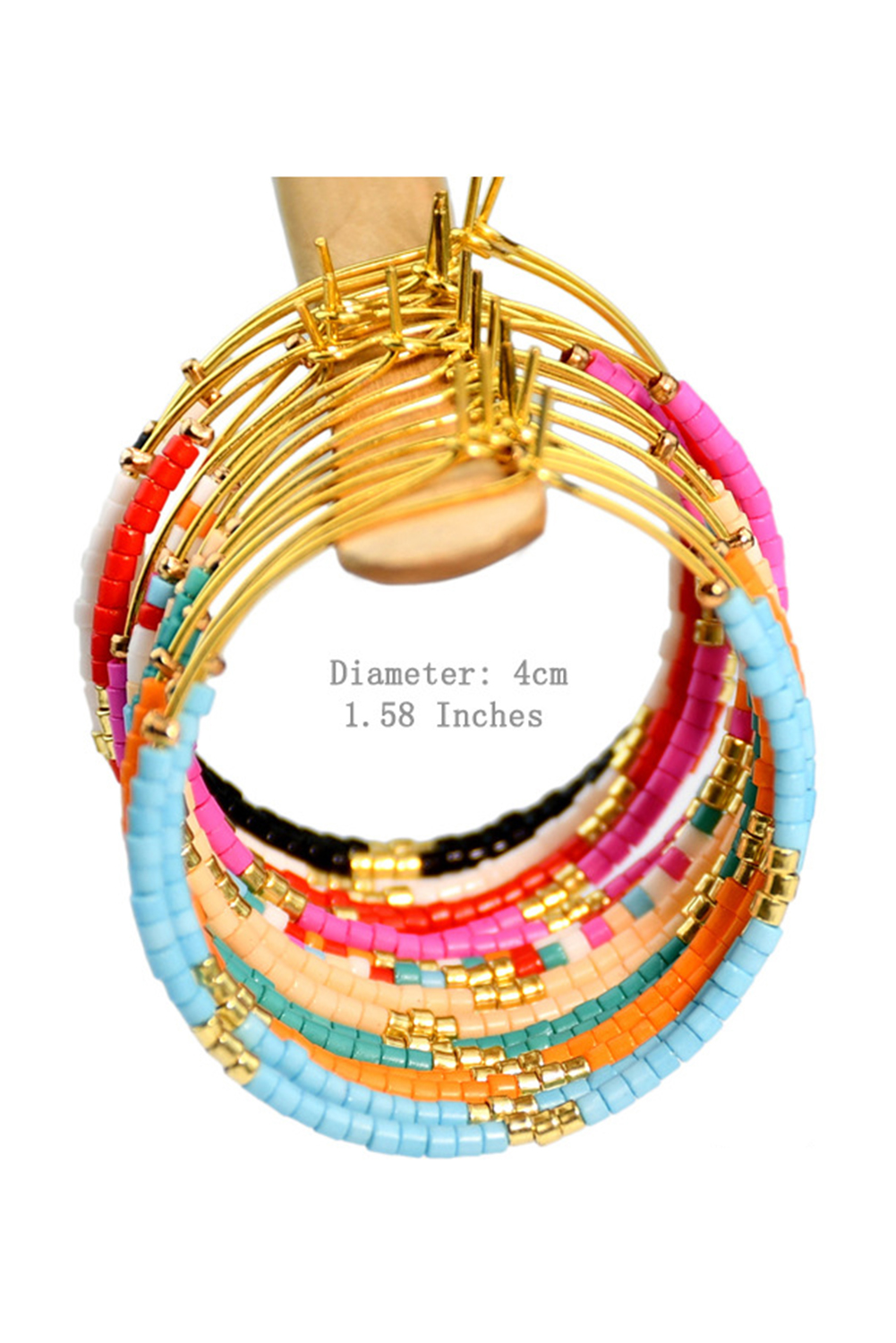 Rose Red 1 Pairs of Rice Beads Gold Plated Alloy Hoop Earrings