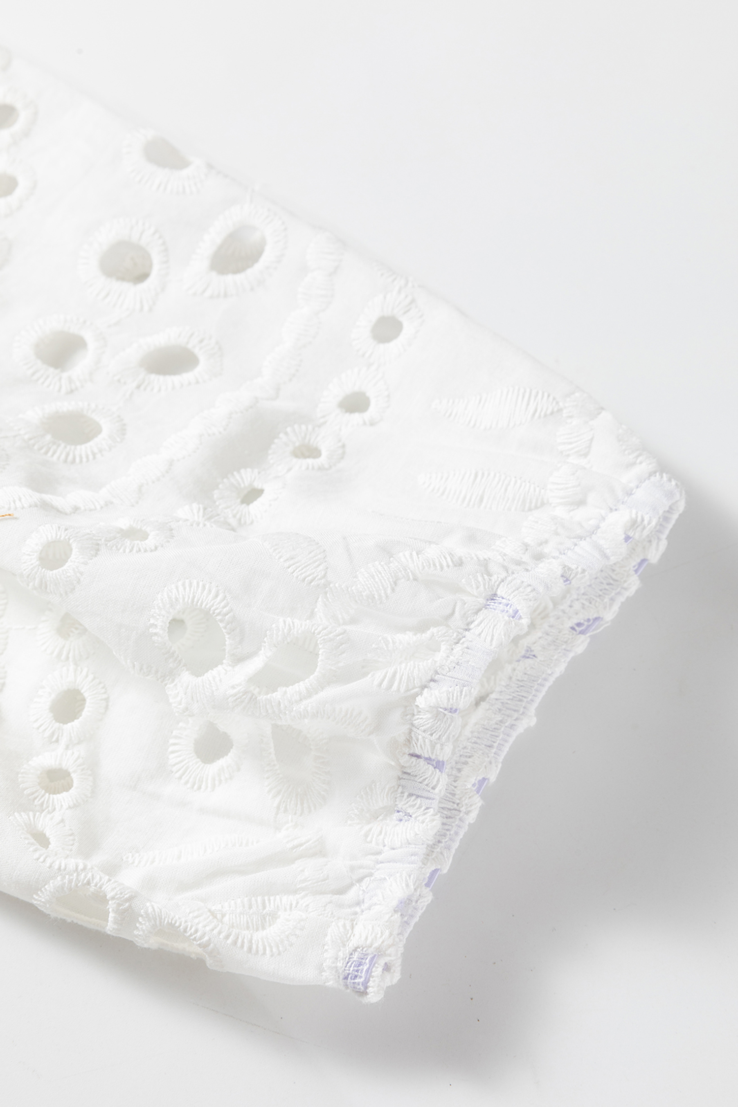 White Eyelet Embroidered Puff Sleeve Crop Shirt