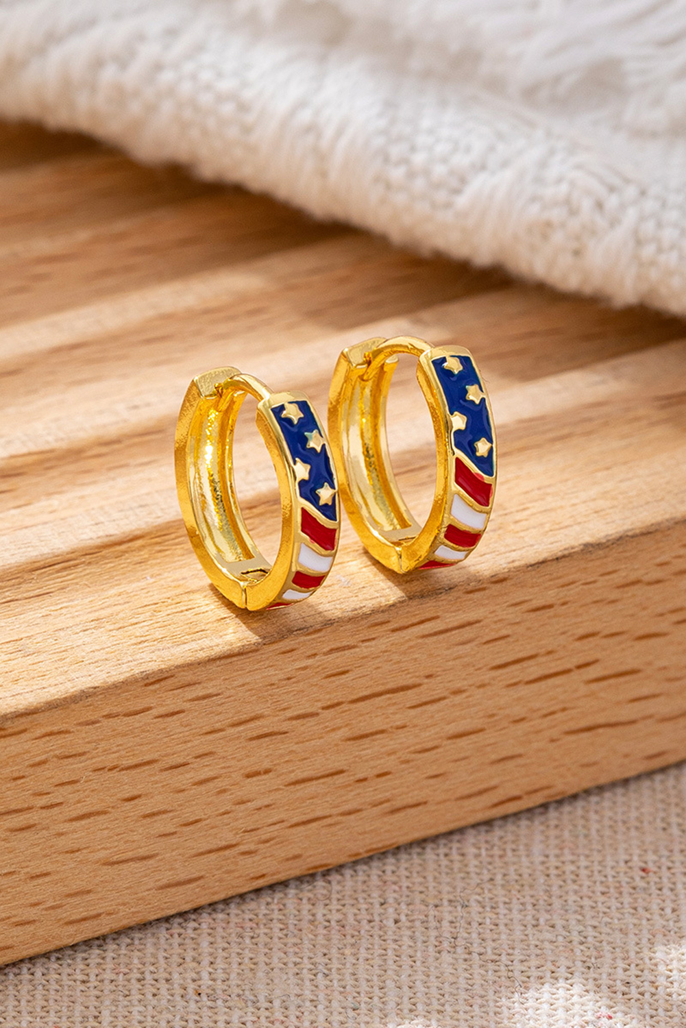 Gold American Flag Plated Alloy Hoop Earrings